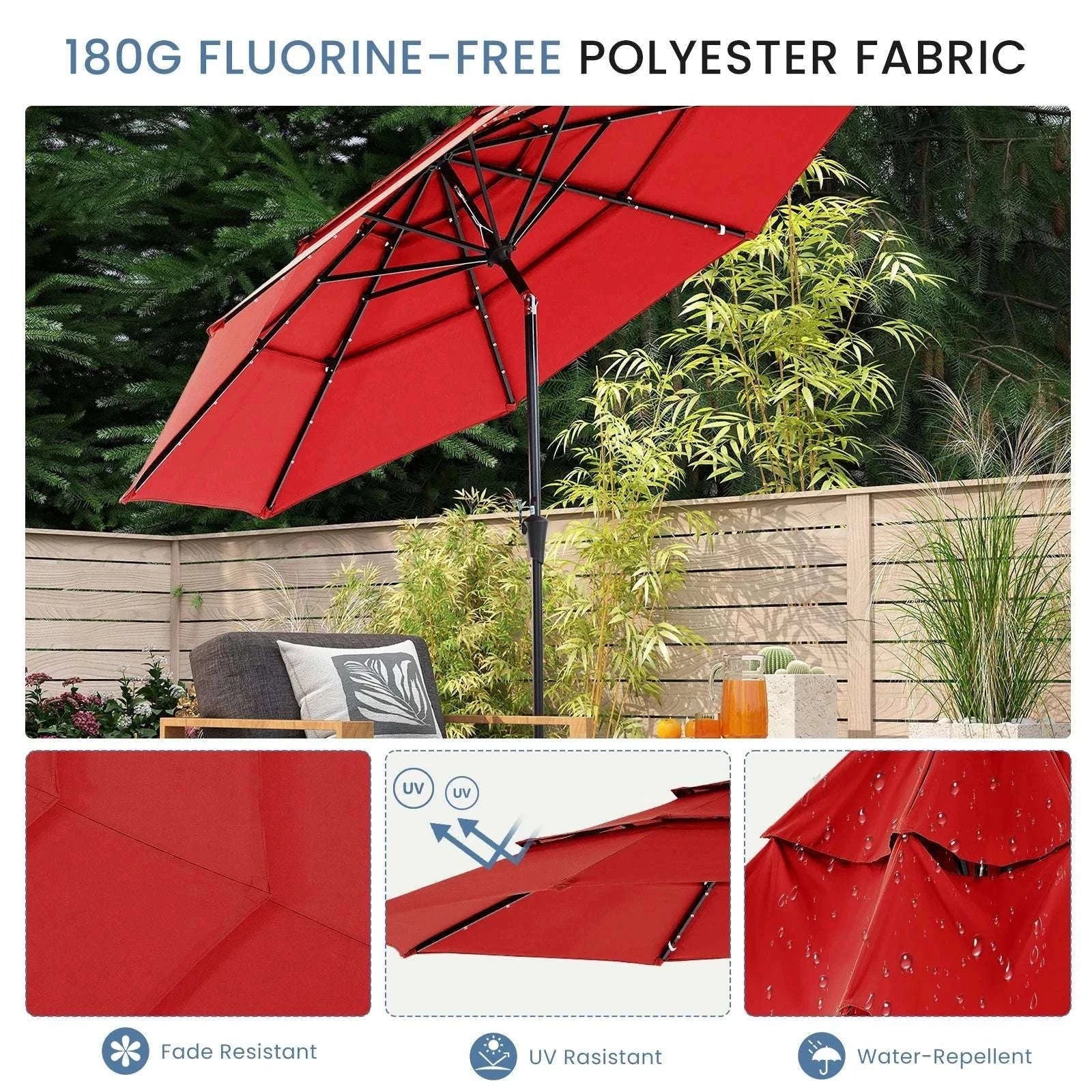 10 FT Solar LED Patio Umbrella with Tilt & Crank Shade - Image 12