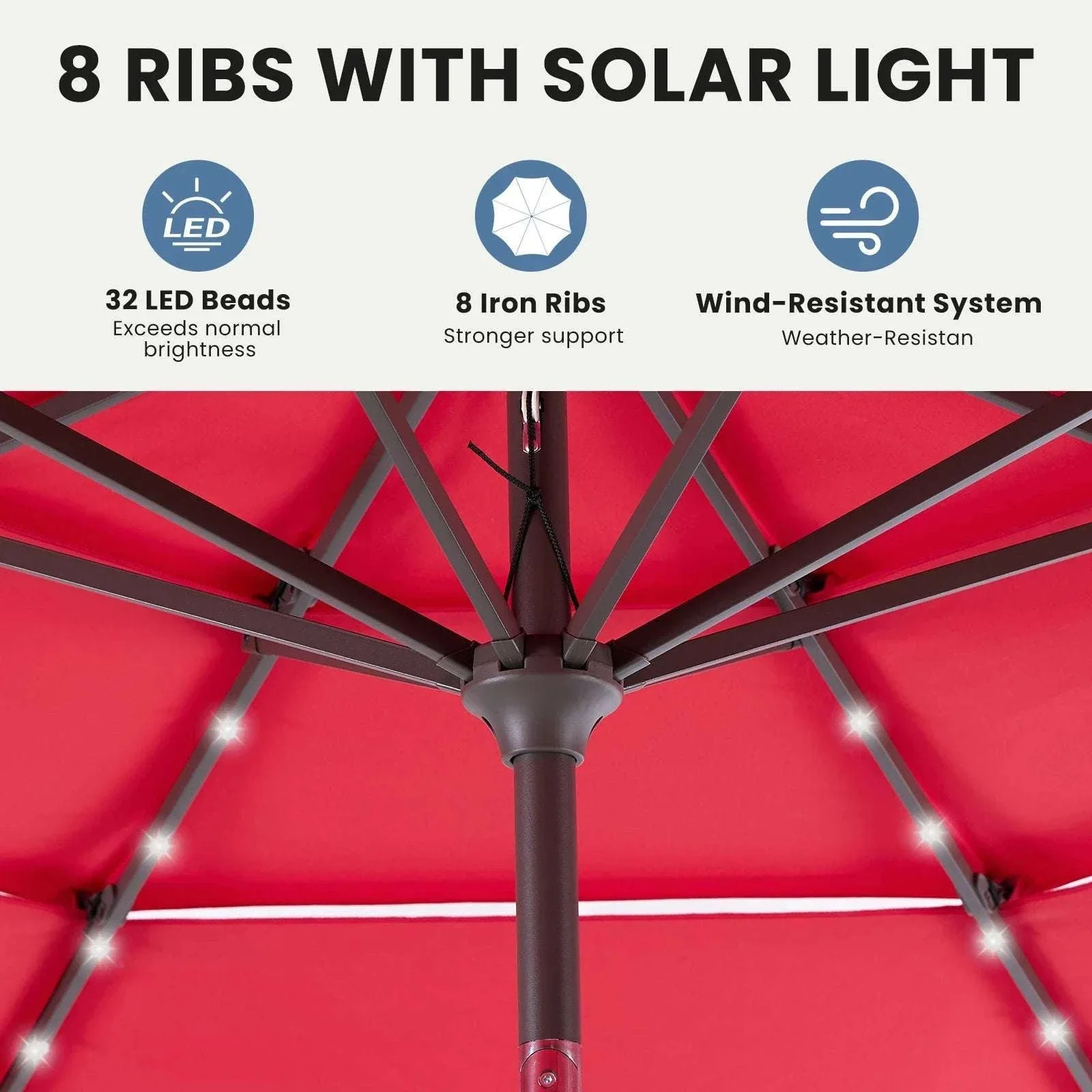 10 FT Solar LED Patio Umbrella with Tilt & Crank Shade - Image 13