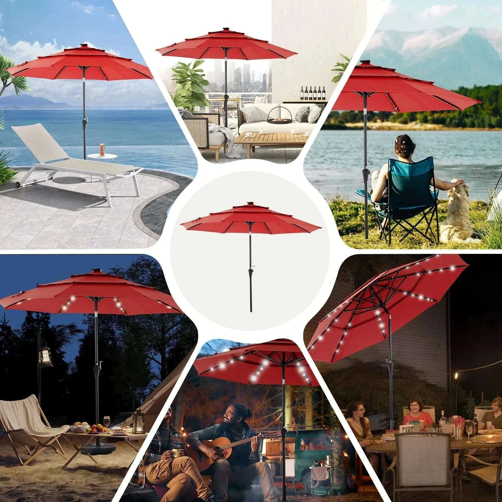 10 FT Solar LED Patio Umbrella with Tilt & Crank Shade - Image 14