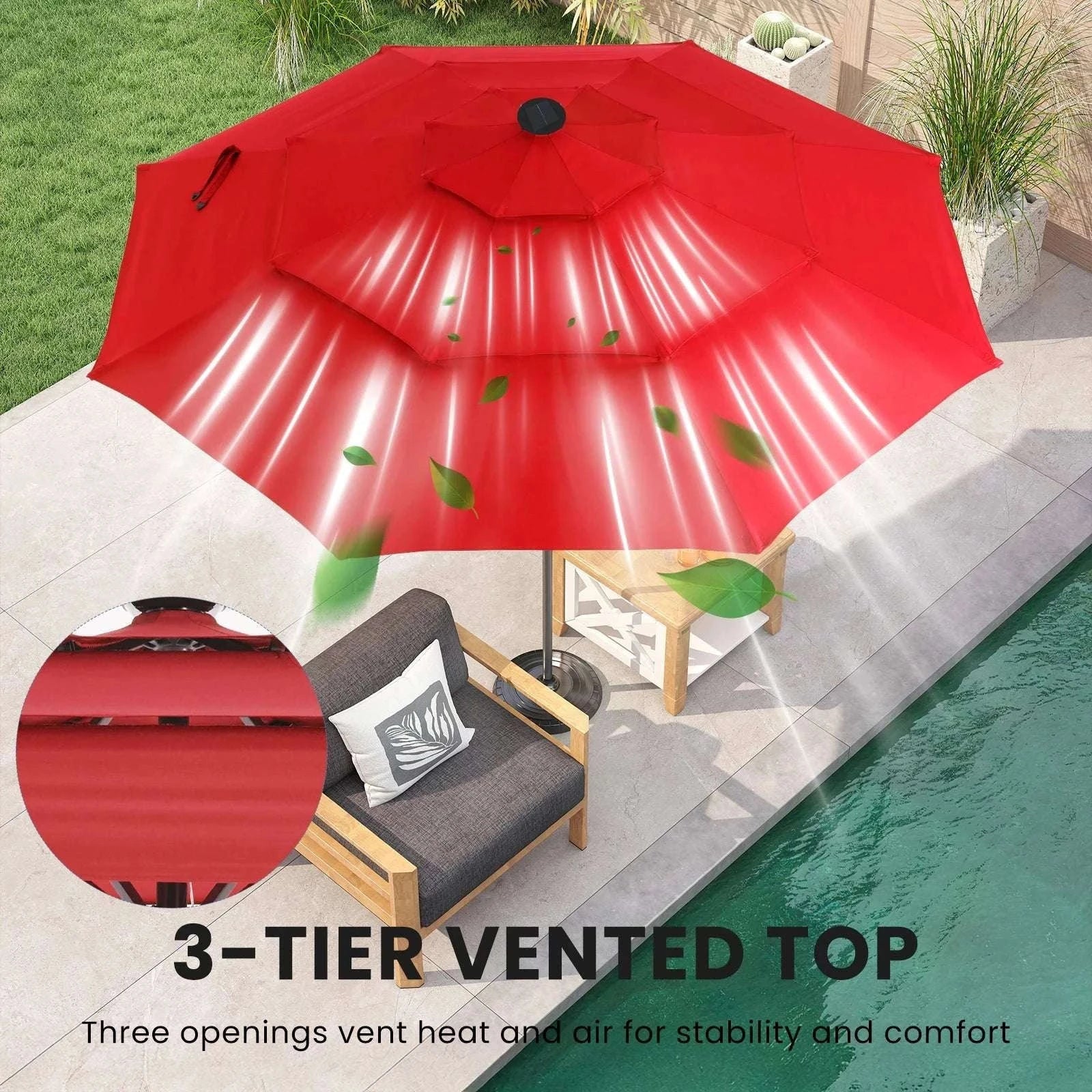 10 FT Solar LED Patio Umbrella with Tilt & Crank Shade - Image 15