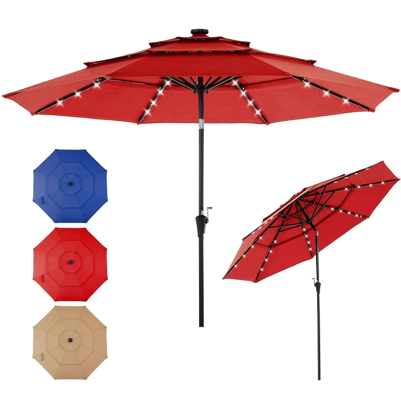10 FT Solar LED Patio Umbrella with Tilt & Crank Shade - Image 17