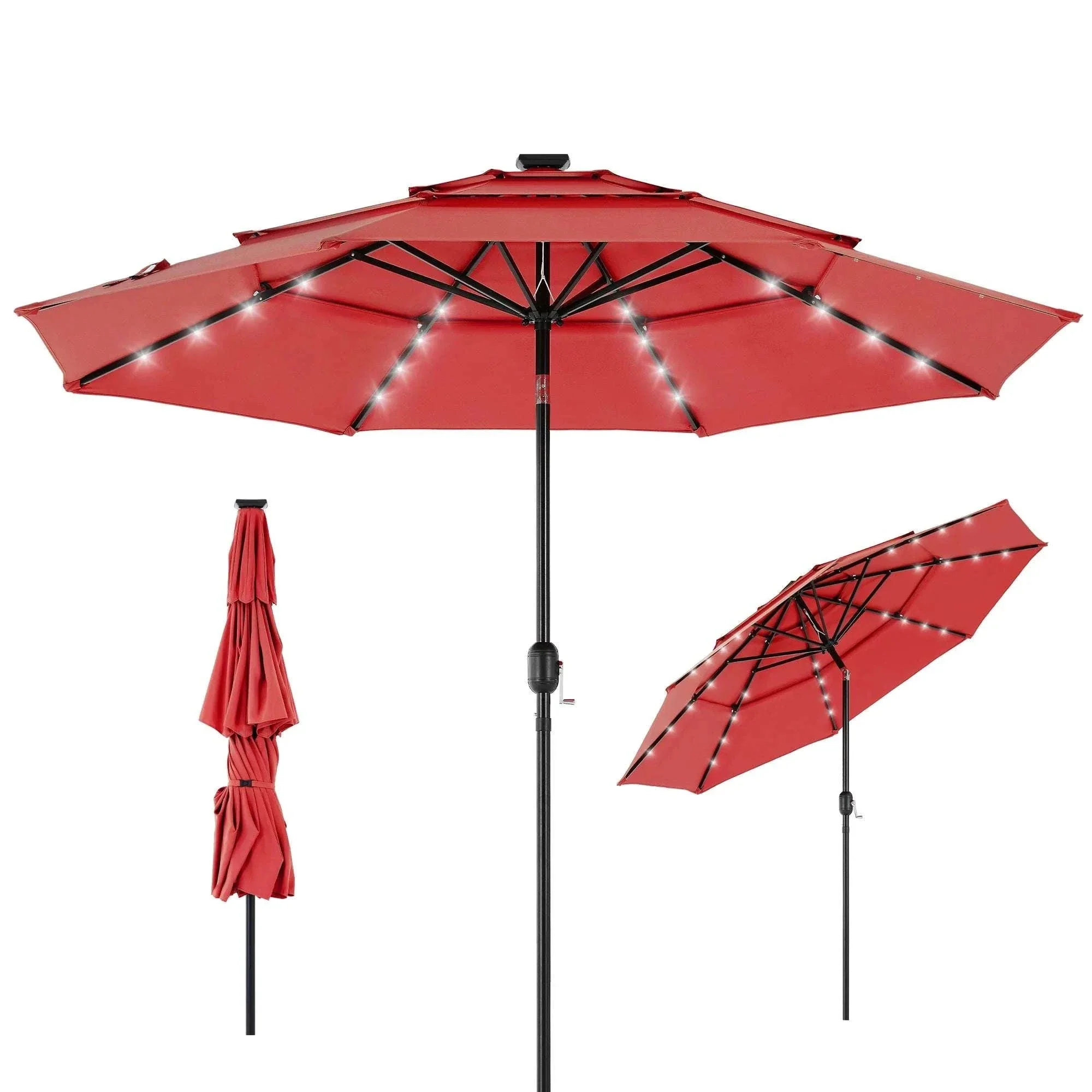 10 FT Solar LED Patio Umbrella with Tilt & Crank Shade - Image 18