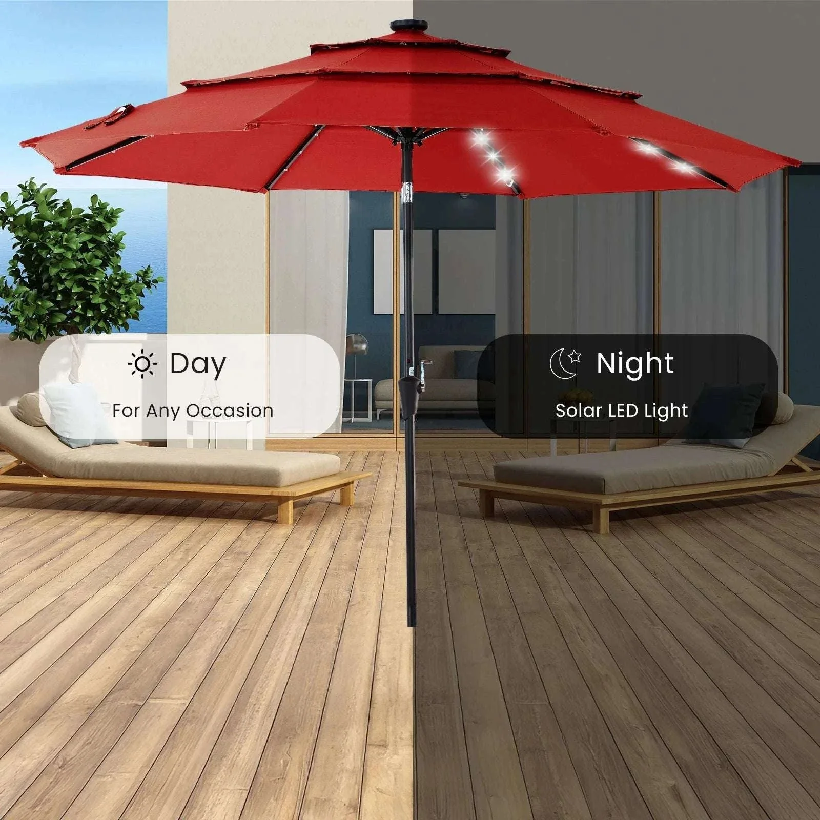 10 FT Solar LED Patio Umbrella with Tilt & Crank Shade - Image 5