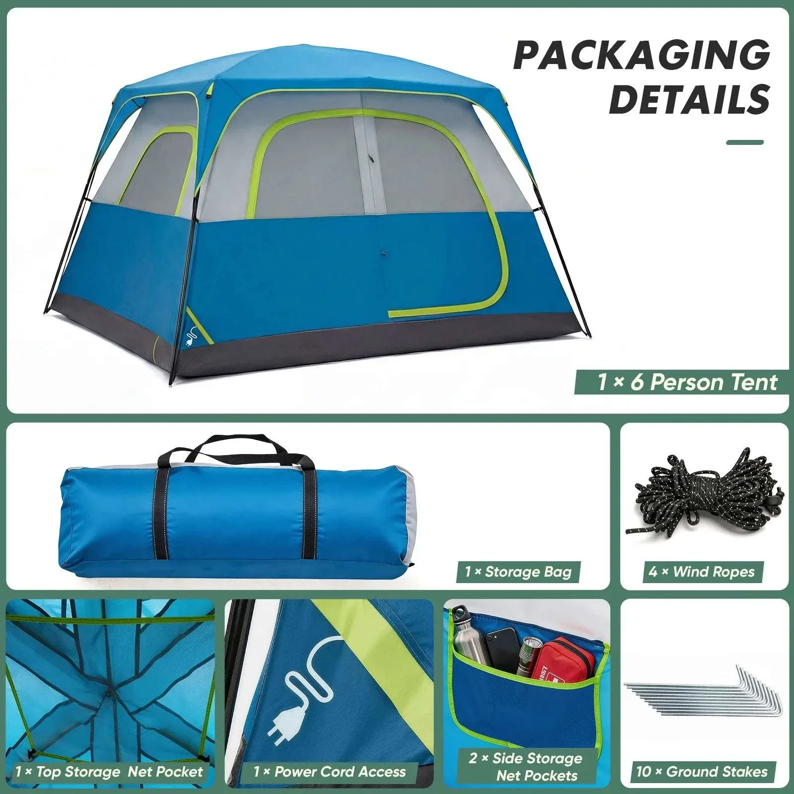 6 Person Camping Tent Waterproof Instant Setup Family Dome Shelter - Image 10