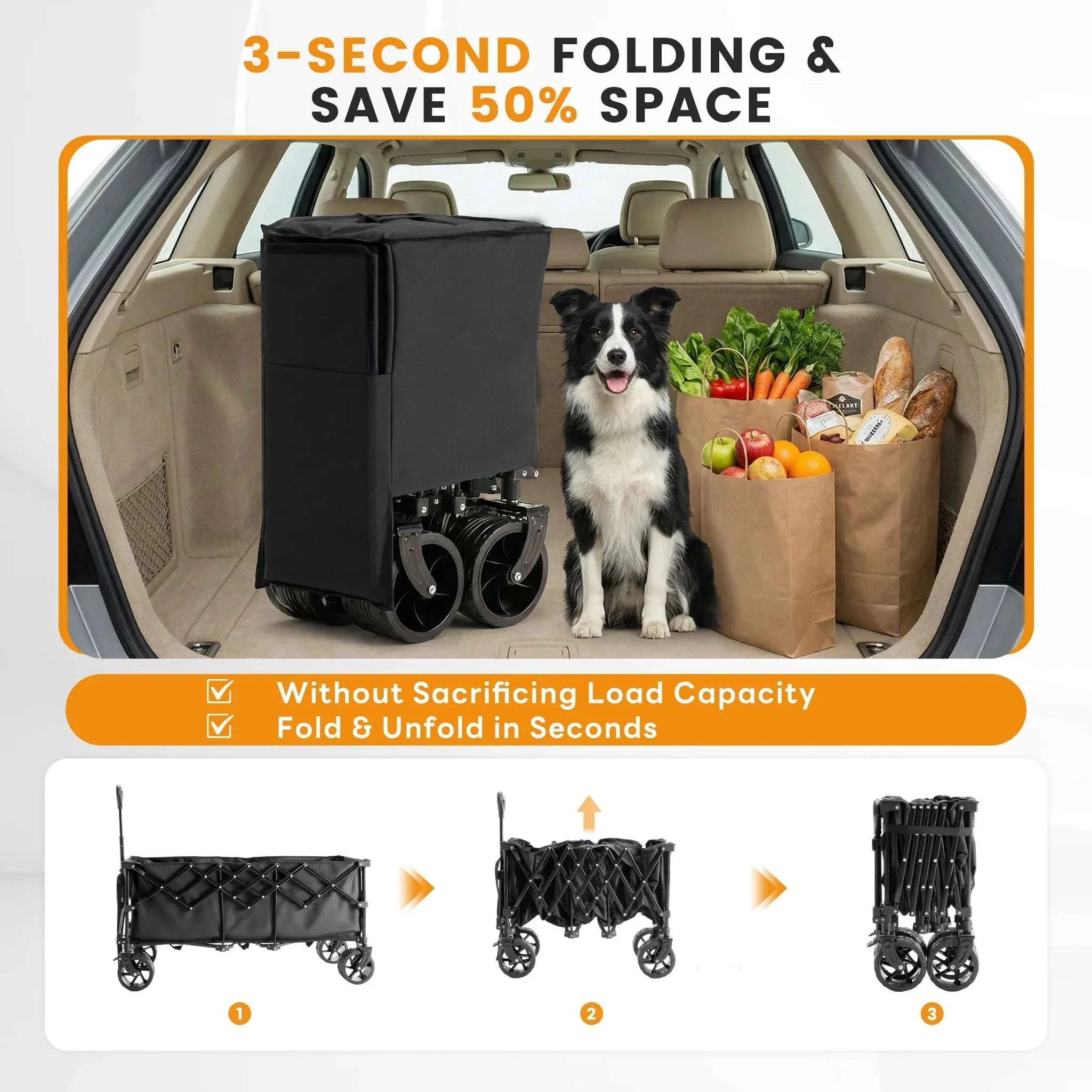 Collapsible 440lb Heavy Duty Folding Wagon Cart for Outdoor Use - Image 5
