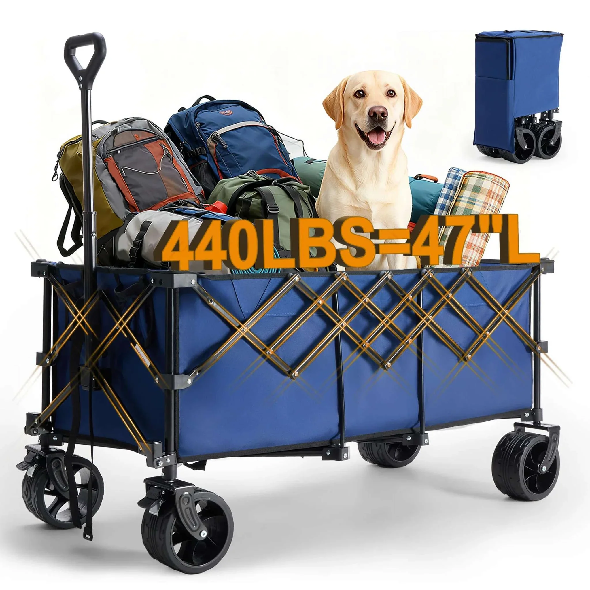 Collapsible 440lb Heavy Duty Folding Wagon Cart for Outdoor Use - Image 7