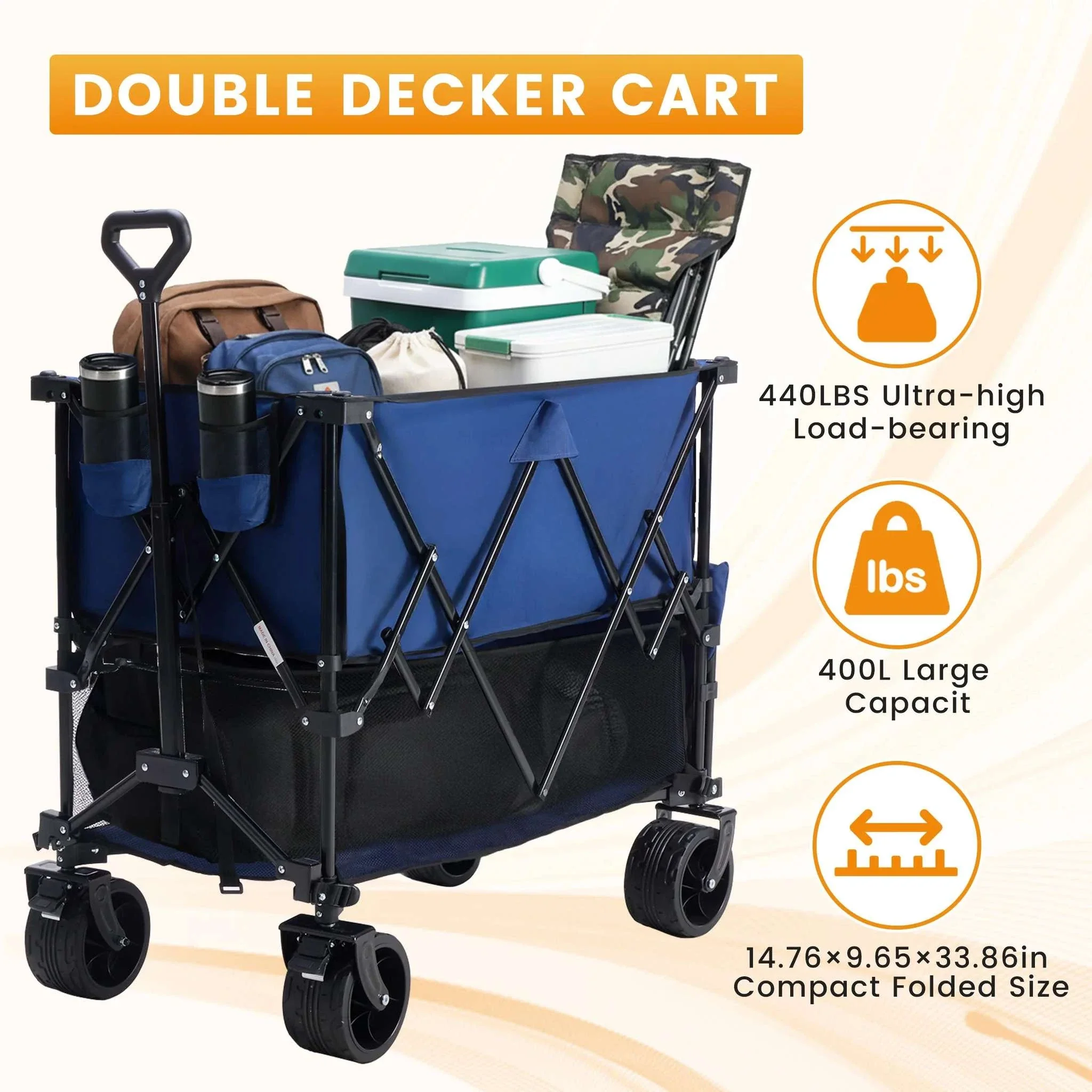 Collapsible Double Decker Wagon Cart 440lbs Heavy Duty Capacity - Image 11