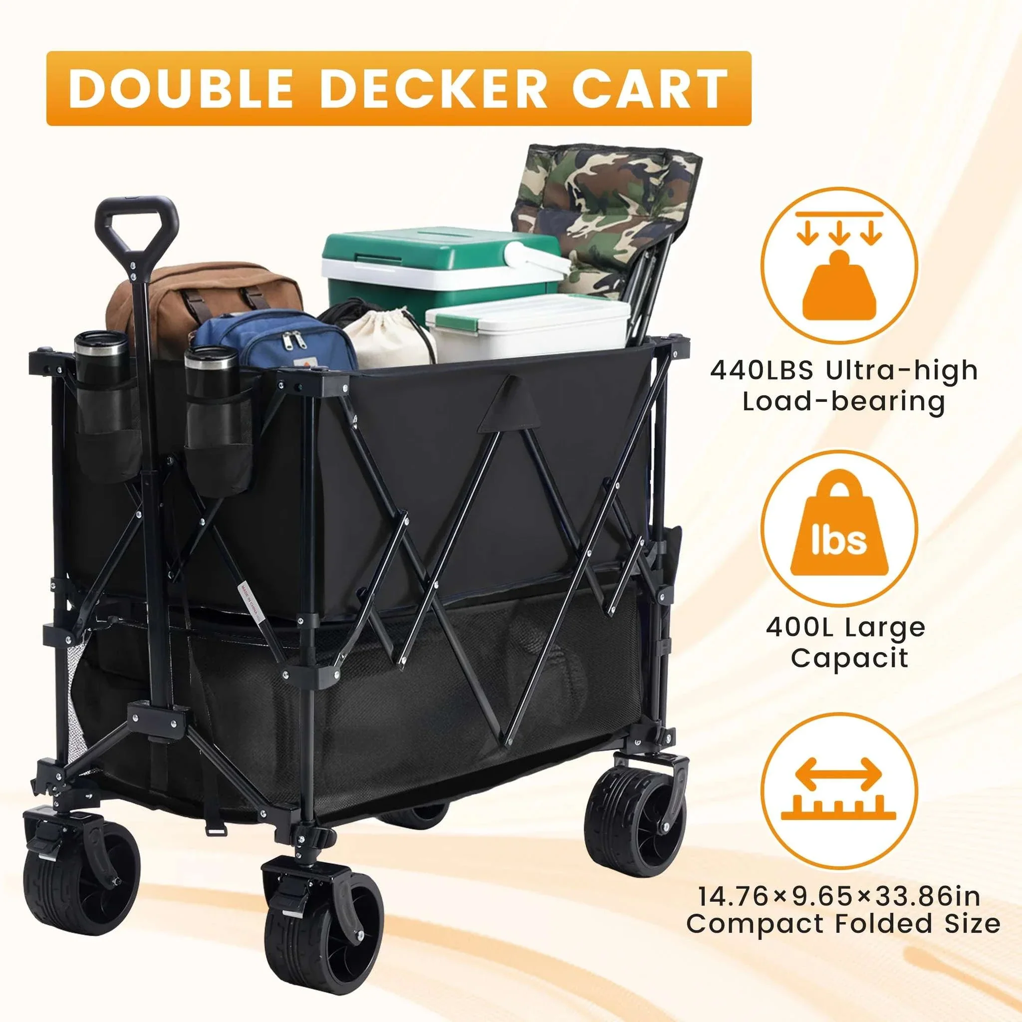 Collapsible Double Decker Wagon Cart 440lbs Heavy Duty Capacity - Image 5