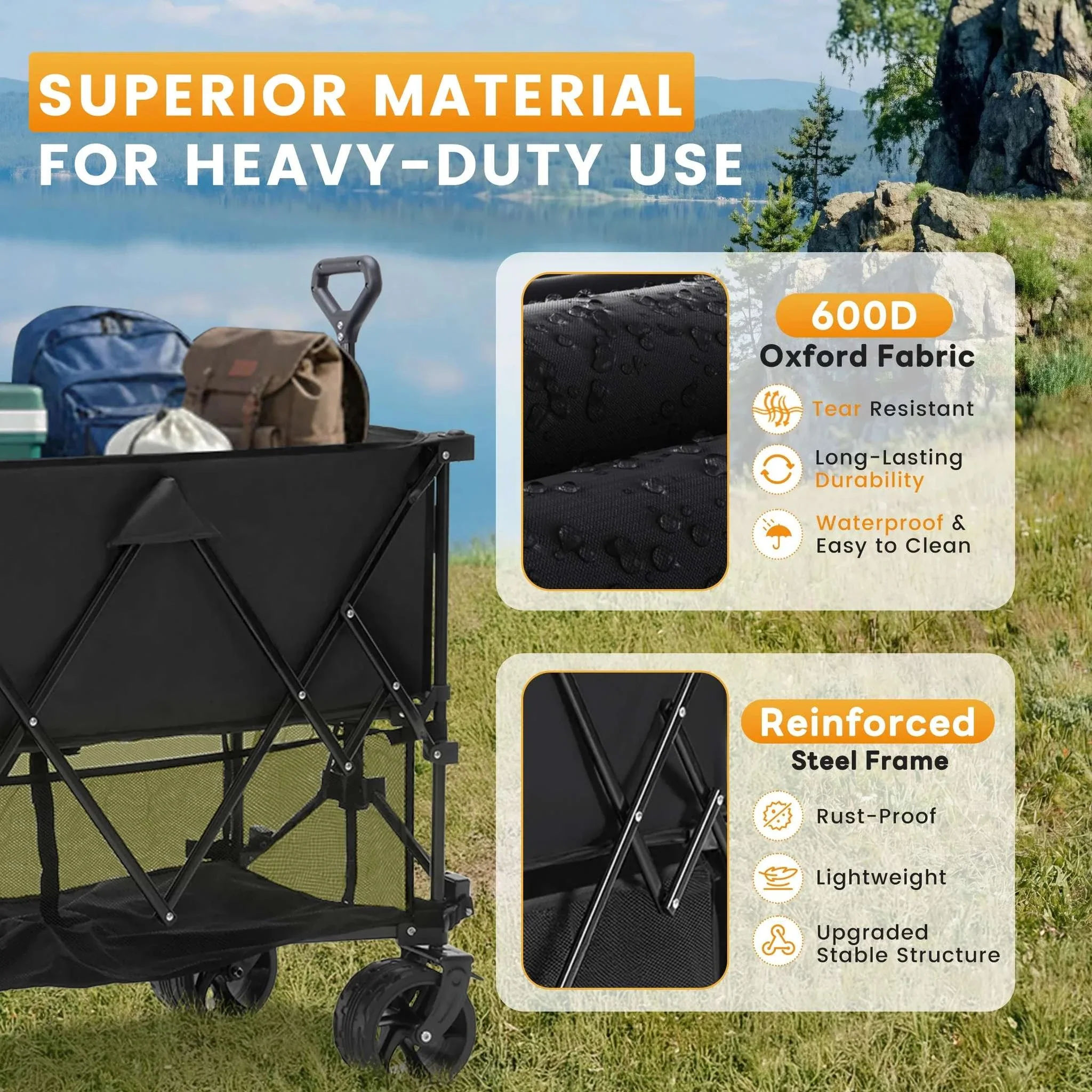 Collapsible Double Decker Wagon Cart 440lbs Heavy Duty Capacity - Image 6