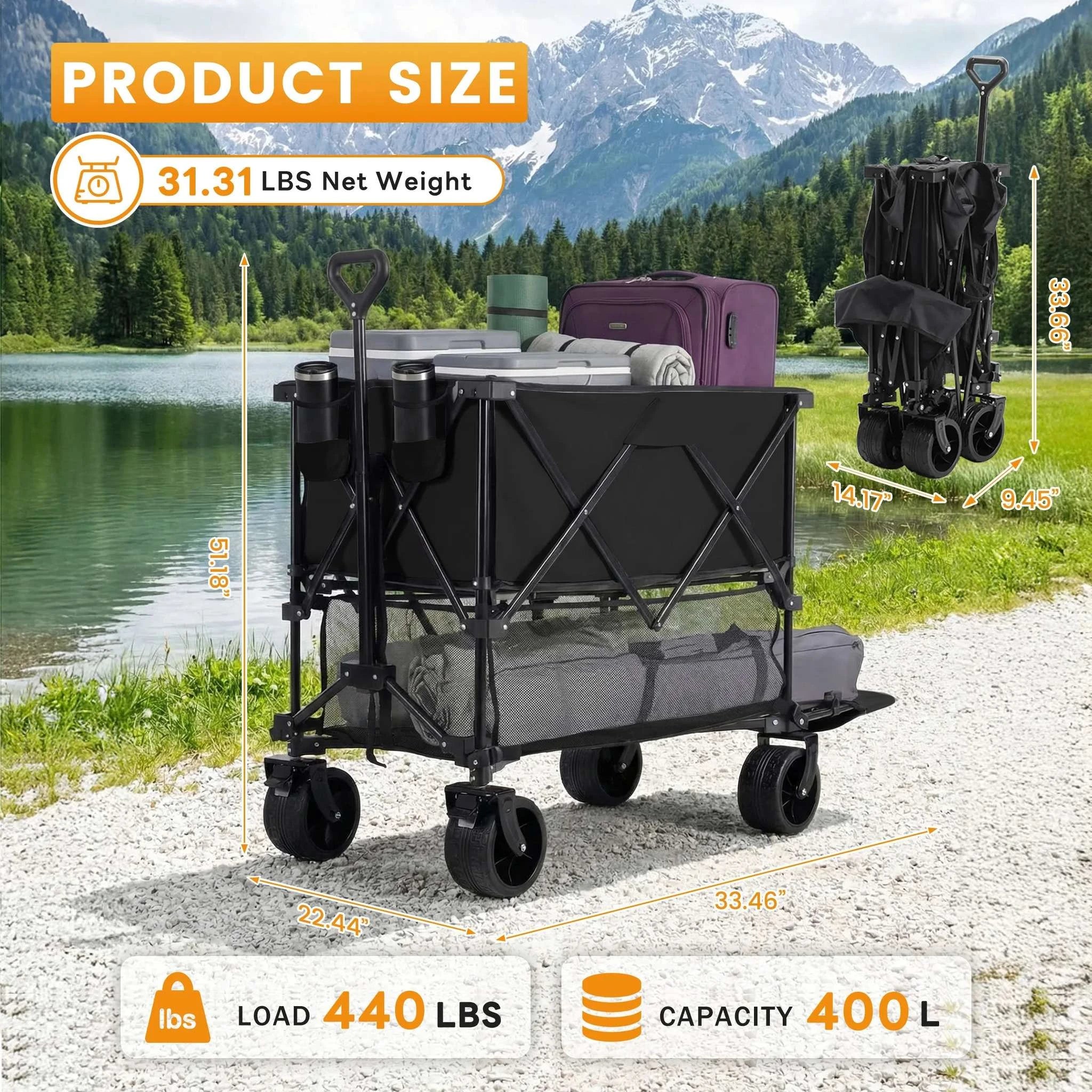 Collapsible Double Decker Wagon Cart 440lbs Heavy Duty Capacity - Image 7