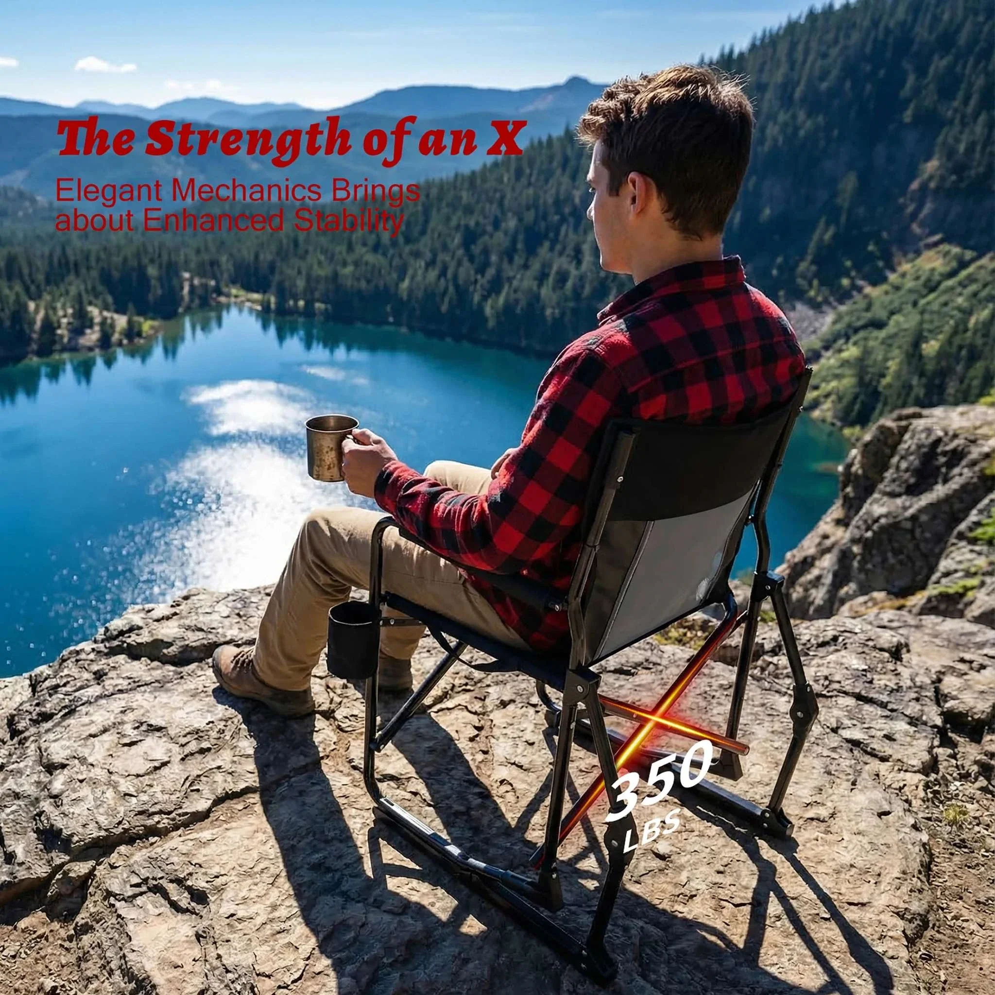 Folding Outdoor Rocking Chair with Mesh Back and Cup Holder - Image 5