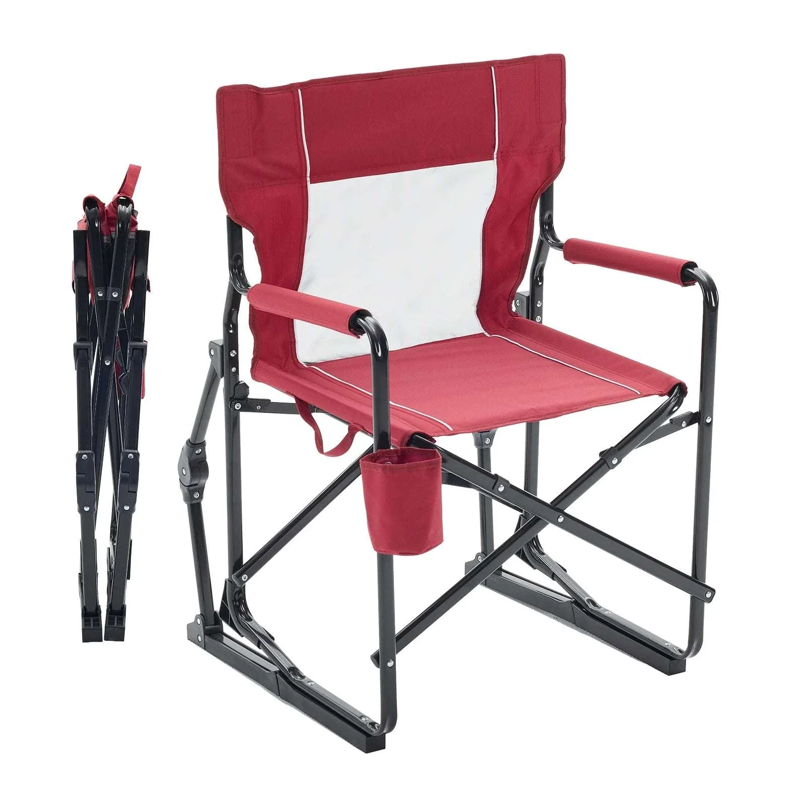 Folding Outdoor Rocking Chair with Mesh Back and Cup Holder - Image 7