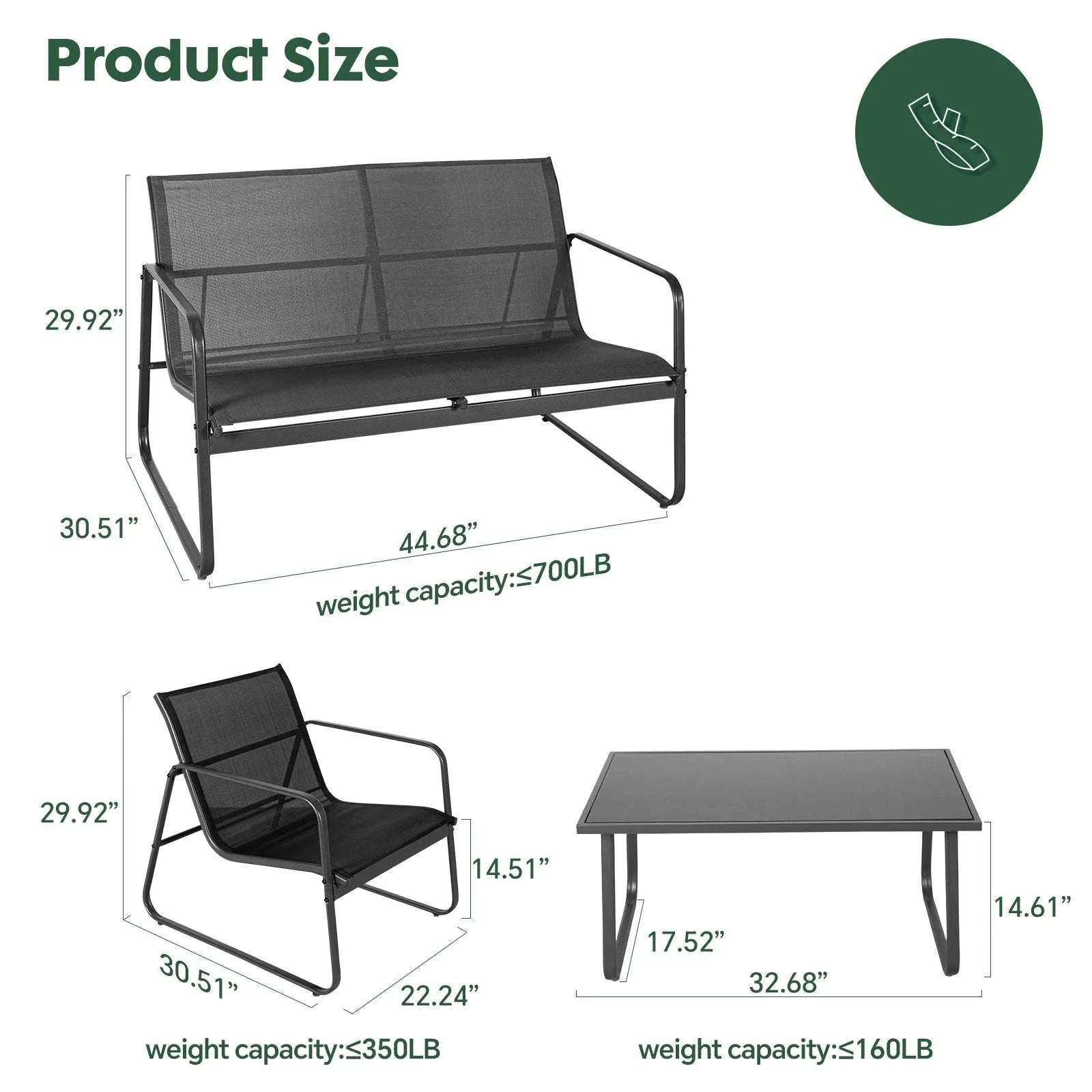 4-Piece Outdoor Patio Furniture Set with Table & Mesh Seating - Image 3