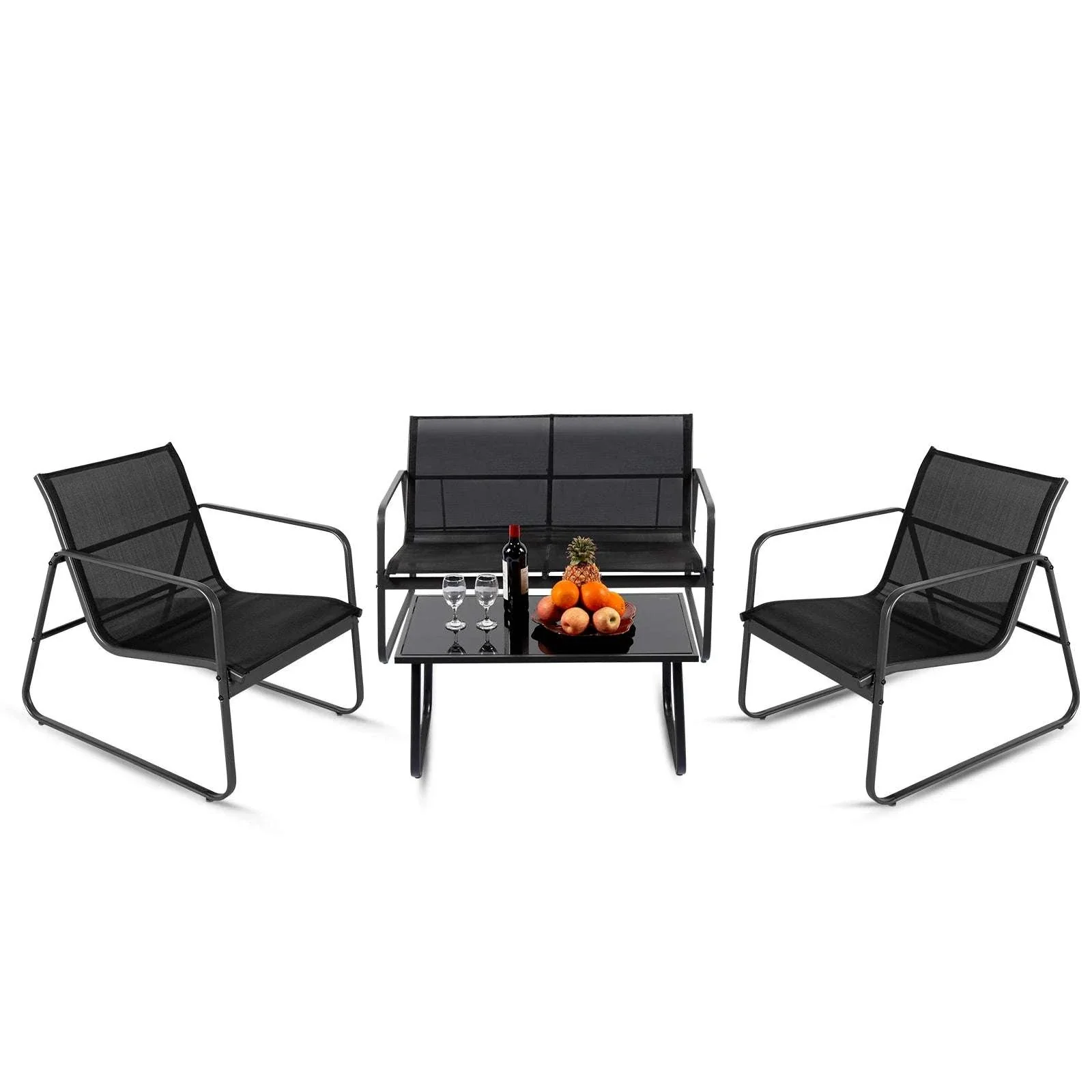 4-Piece Outdoor Patio Furniture Set with Table & Mesh Seating - Image 6