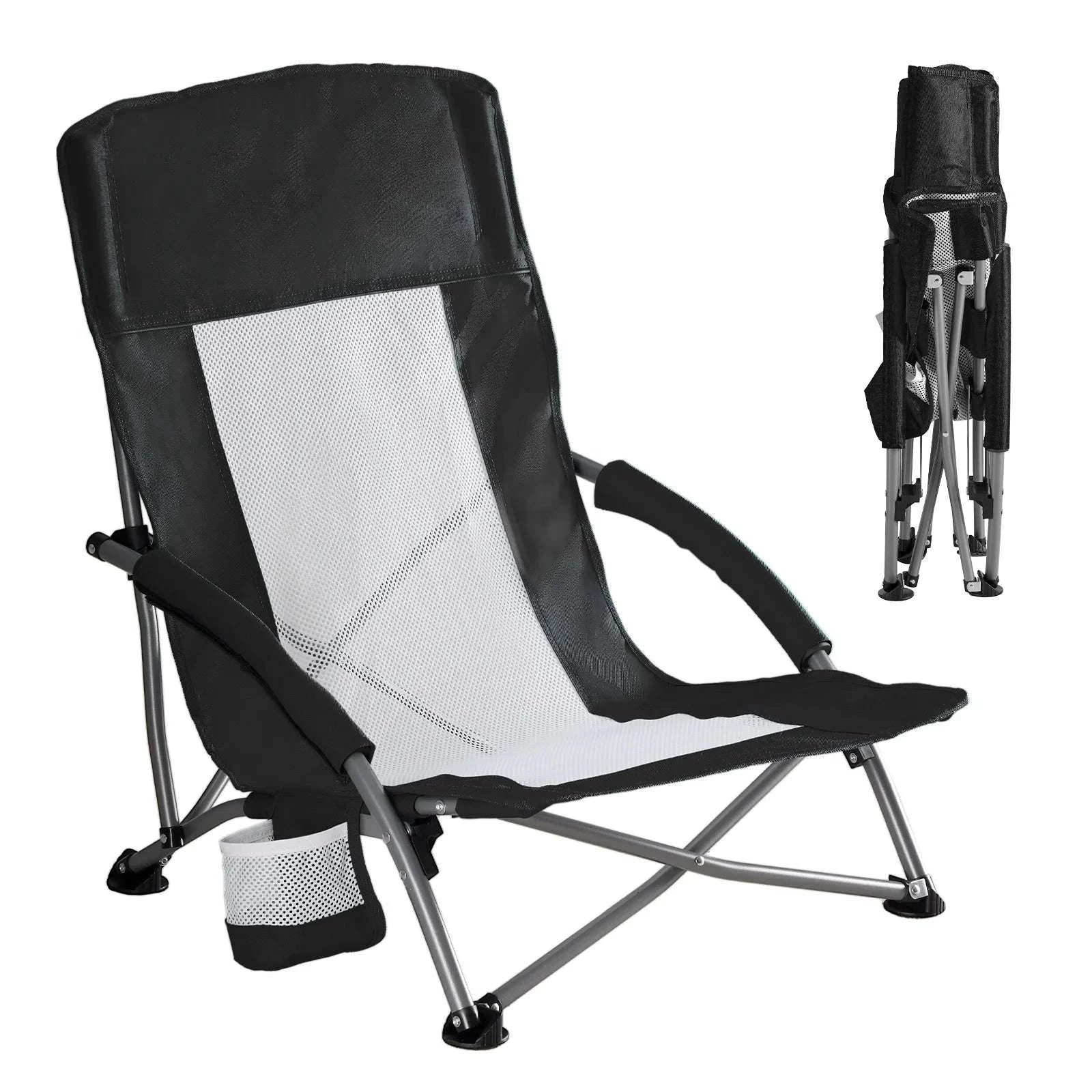 Portable Folding Camping Chair with Cup Holder and Steel Frame