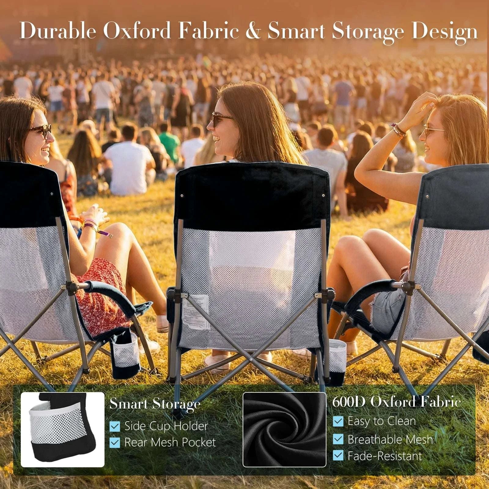 Portable Folding Camping Chair with Cup Holder and Steel Frame - Image 5