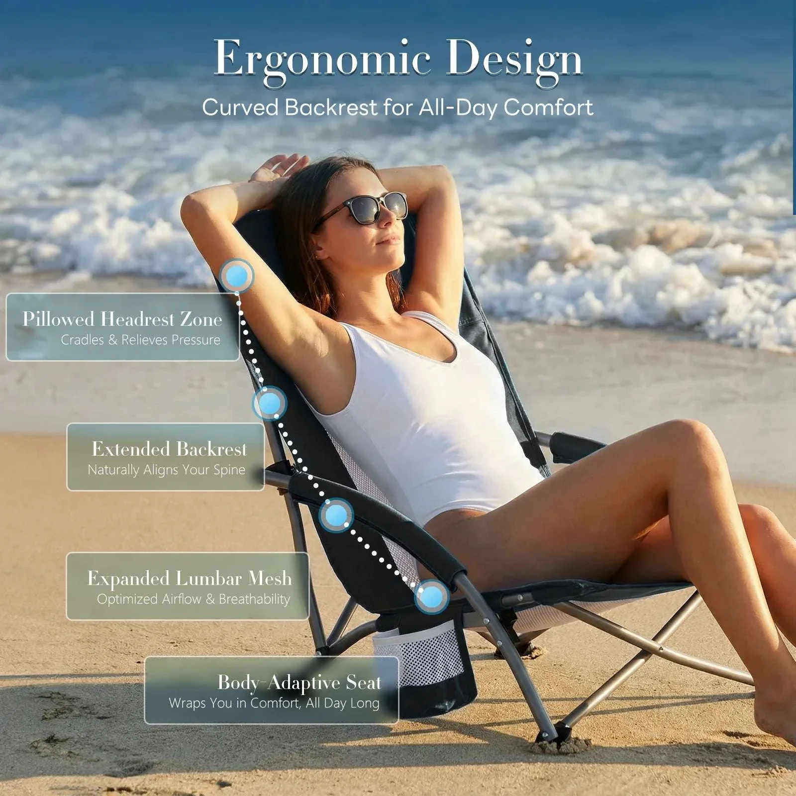 Portable Folding Camping Chair with Cup Holder and Steel Frame - Image 6