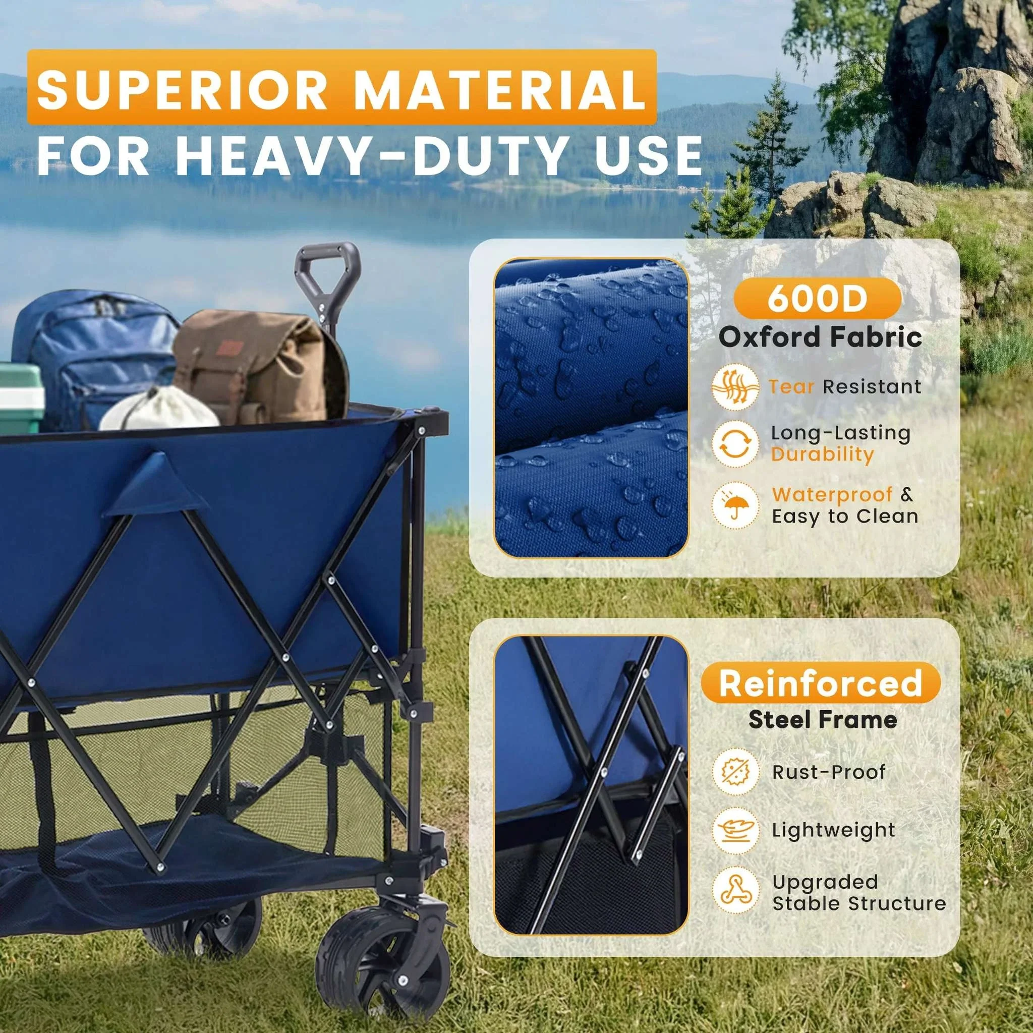 Collapsible Double Decker Wagon Cart 440lbs Large Capacity - Image 5