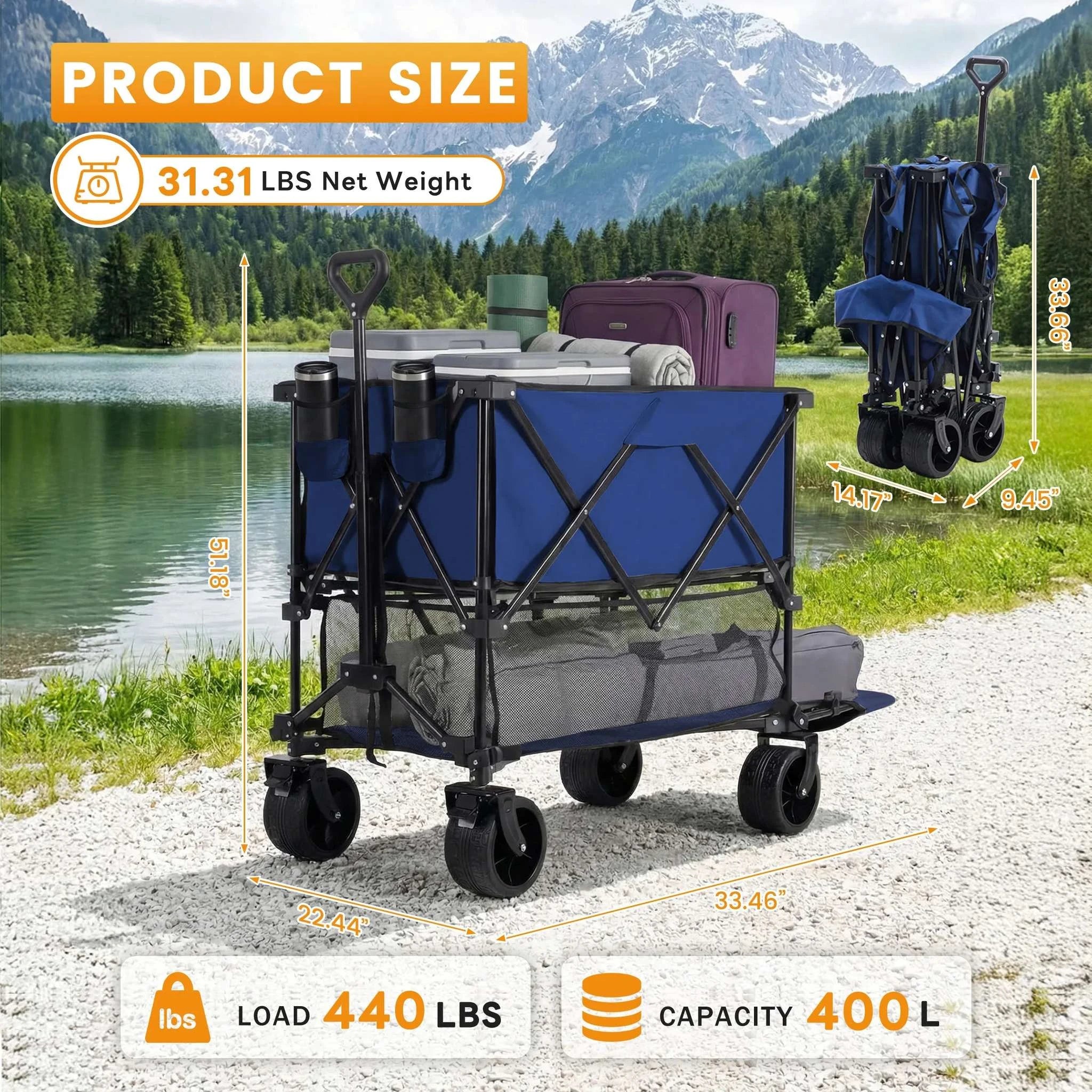Collapsible Double Decker Wagon Cart 440lbs Large Capacity - Image 6