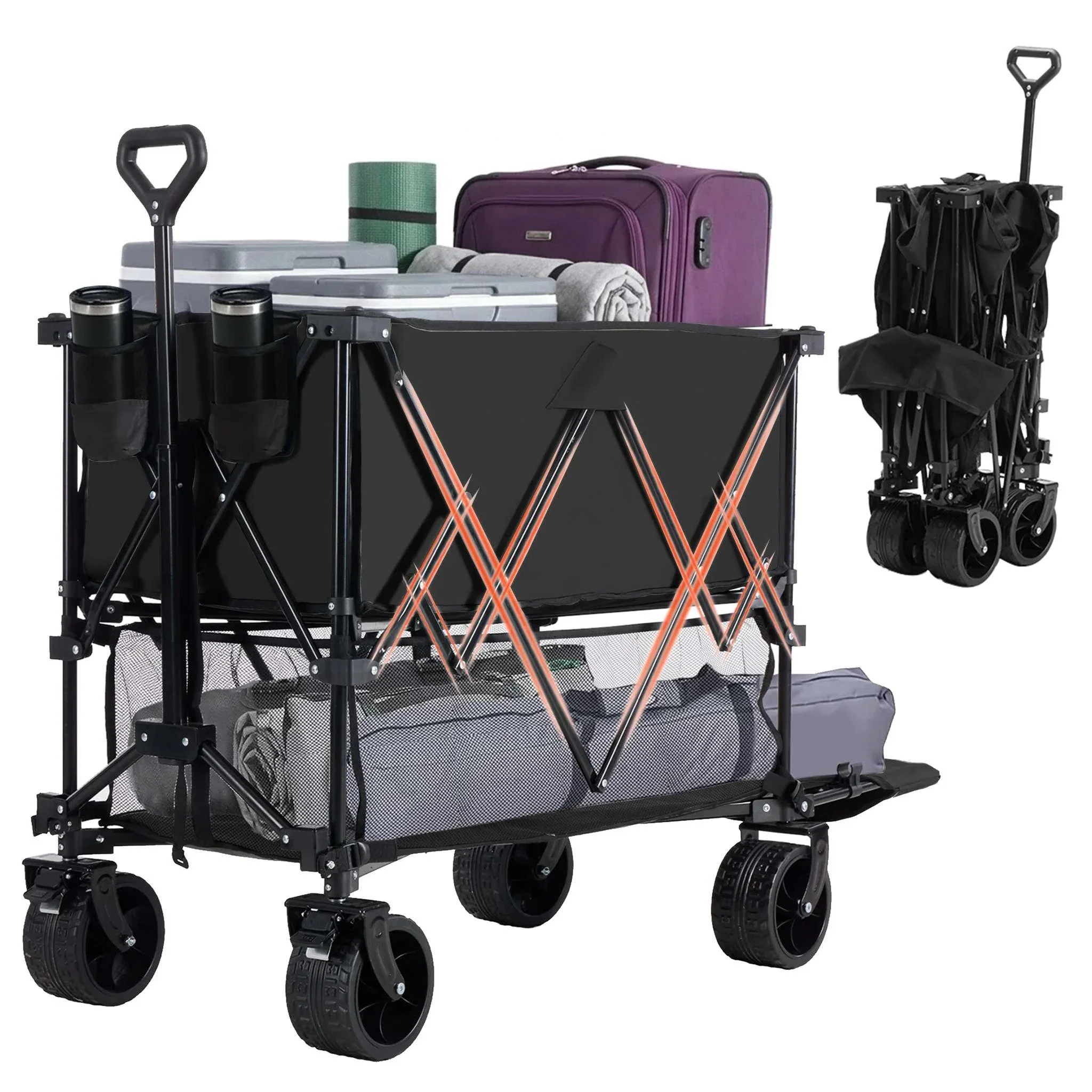Collapsible Double Decker Wagon Cart 440lbs Large Capacity - Image 7
