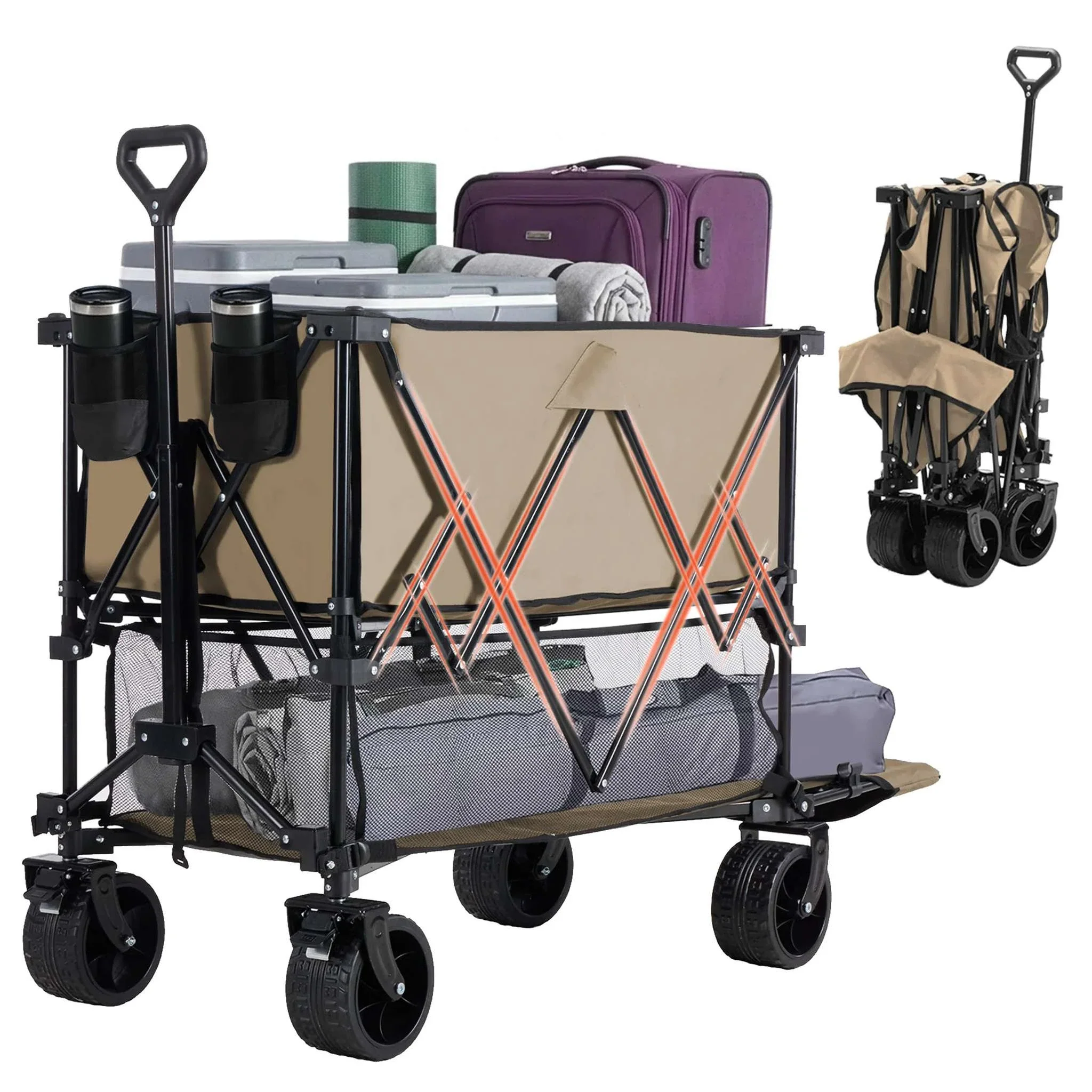 Collapsible Double Decker Wagon Cart 440lbs Large Capacity - Image 8