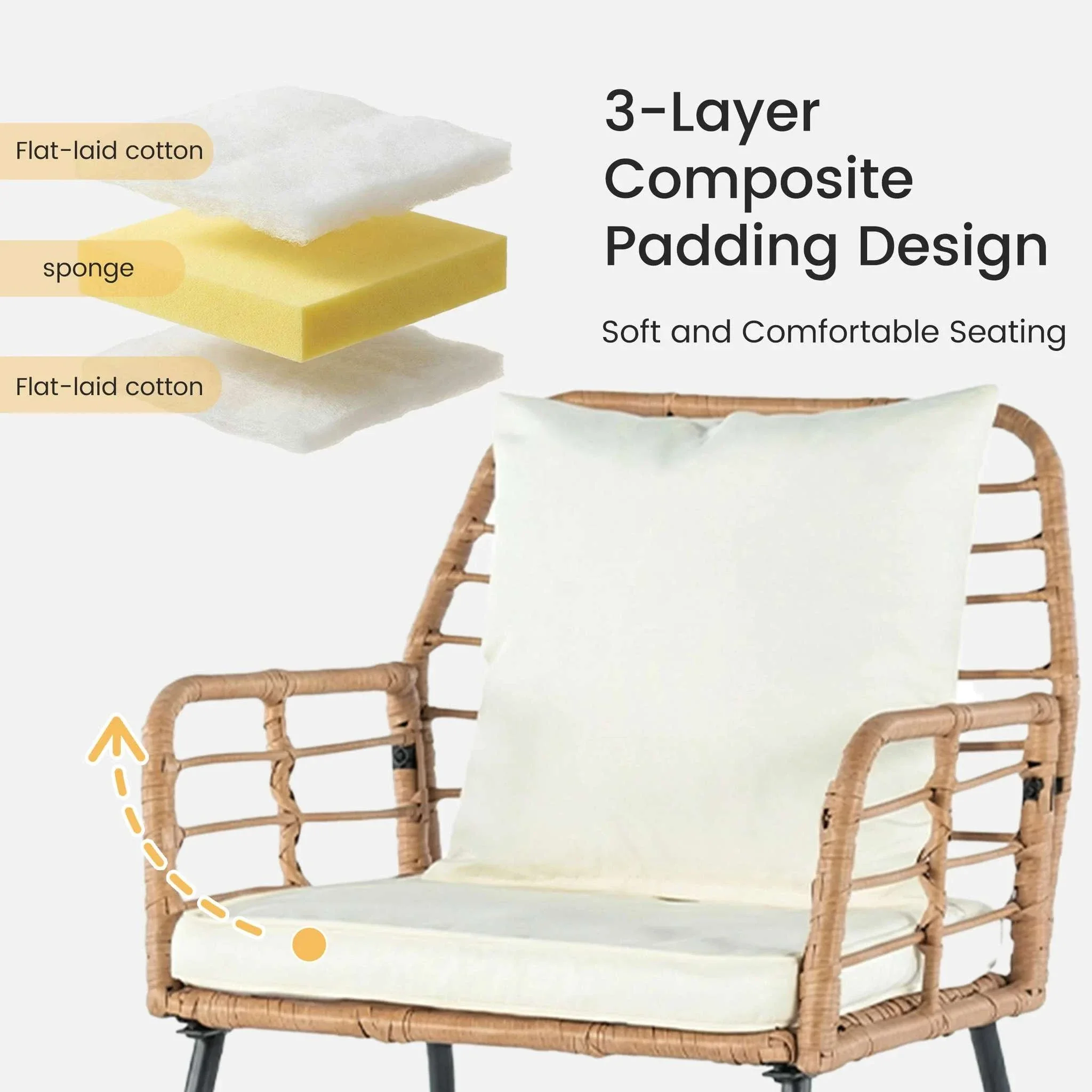 4-Piece Wicker Patio Furniture Set with Cushions & Glass Table - Image 3