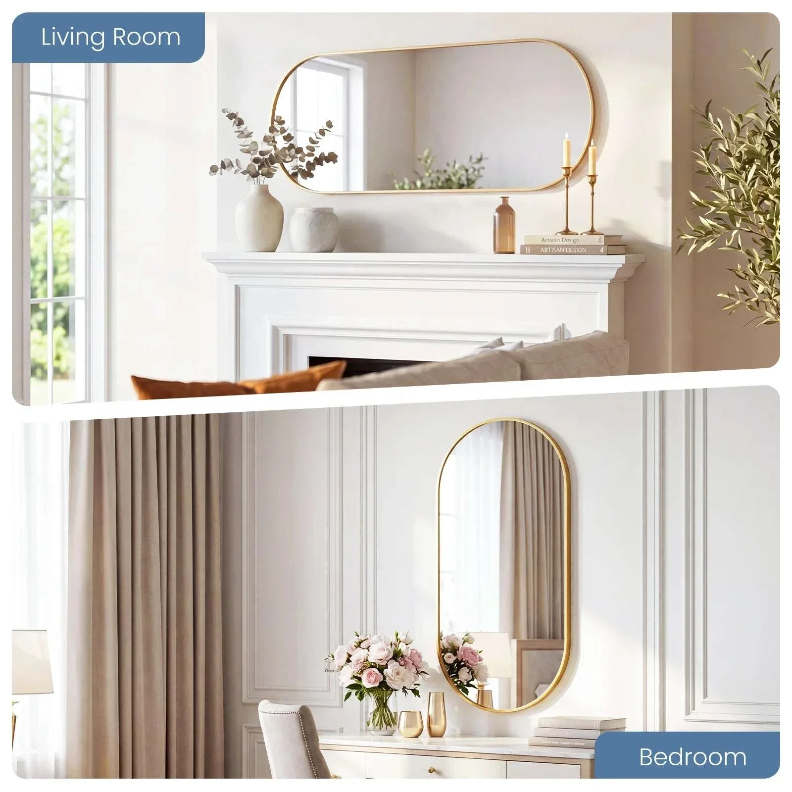 Oval Wall Mirror with Metal Frame – Modern Tempered Glass Decor - Image 14