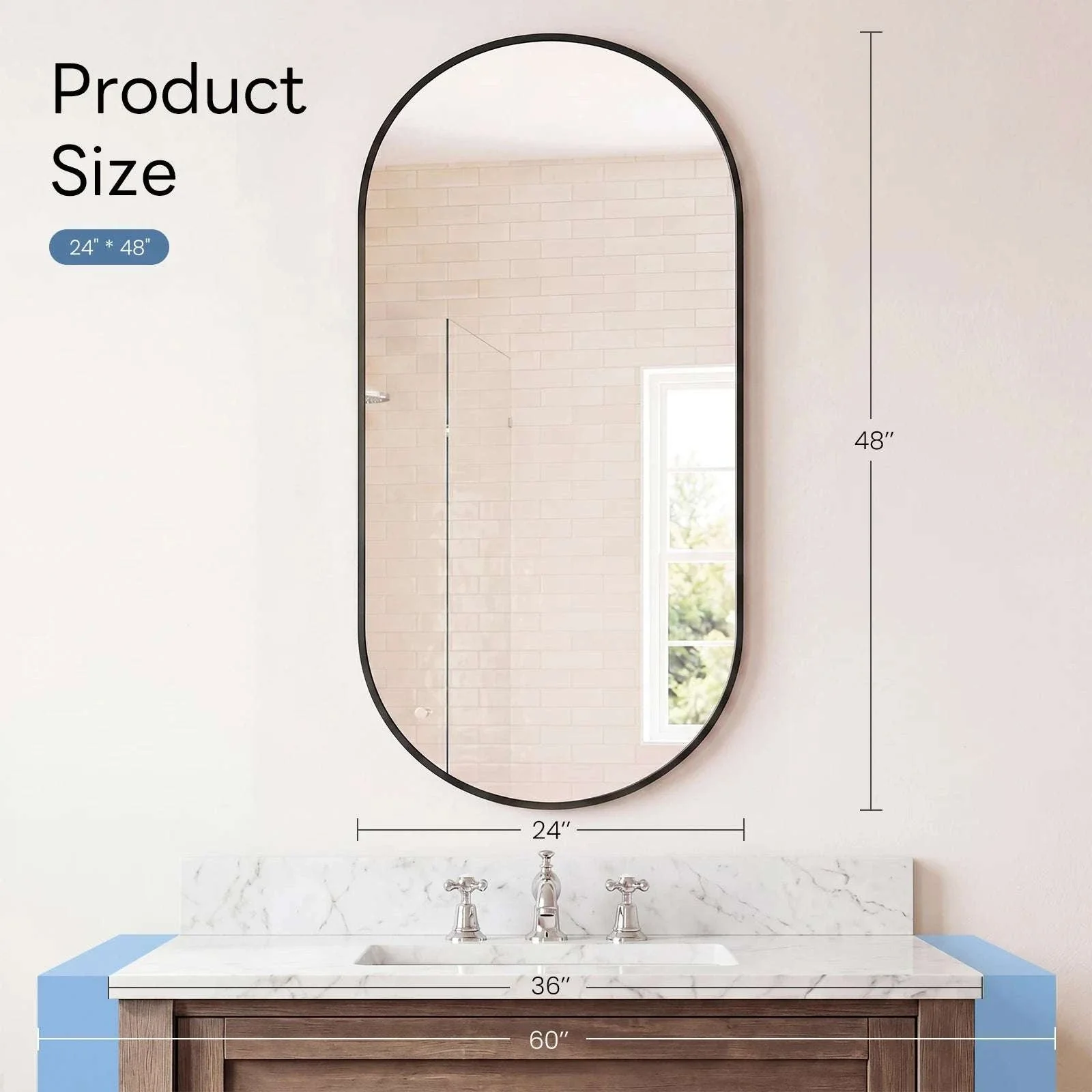 Oval Wall Mirror with Metal Frame – Modern Tempered Glass Decor - Image 19