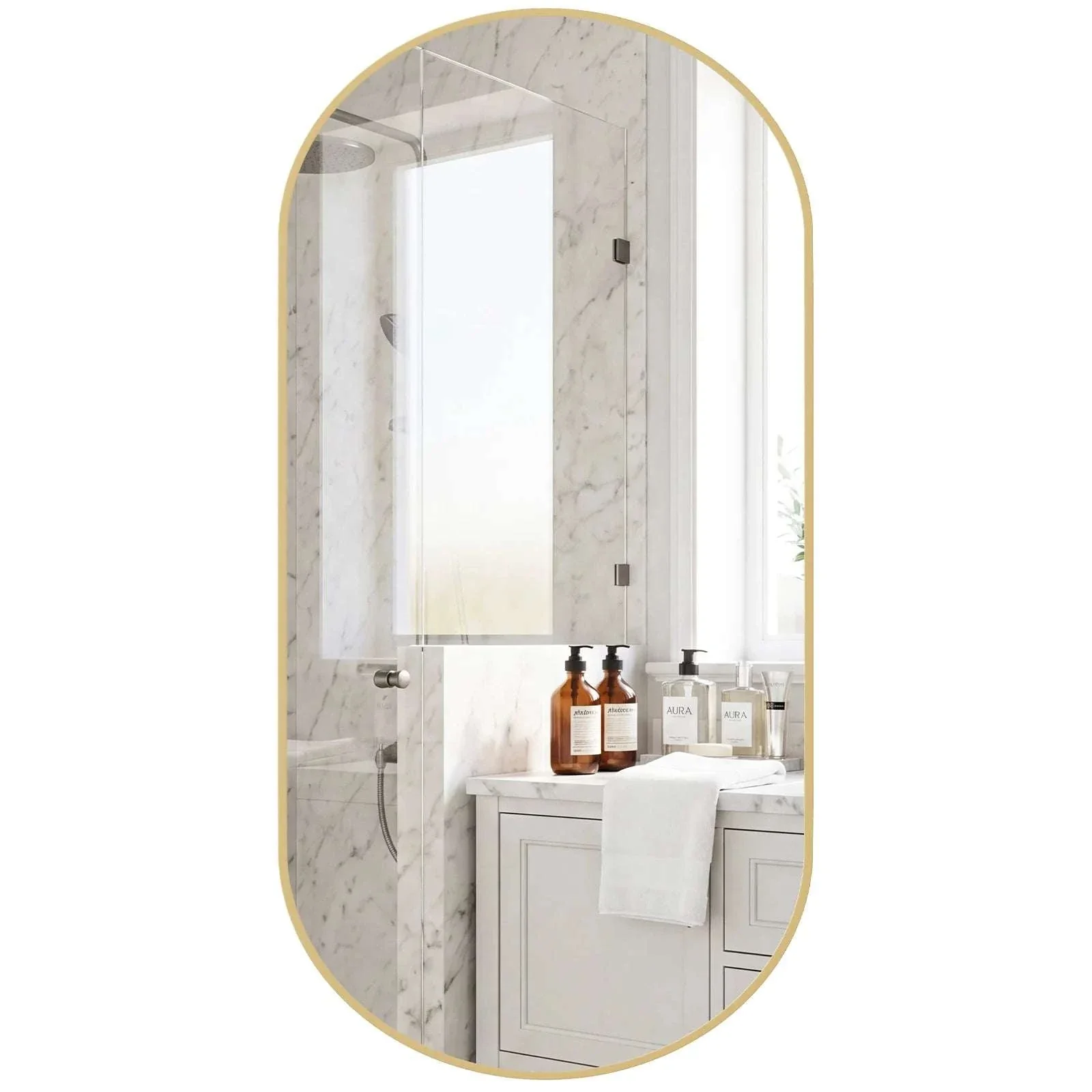 Oval Wall Mirror with Metal Frame – Modern Tempered Glass Decor - Image 7