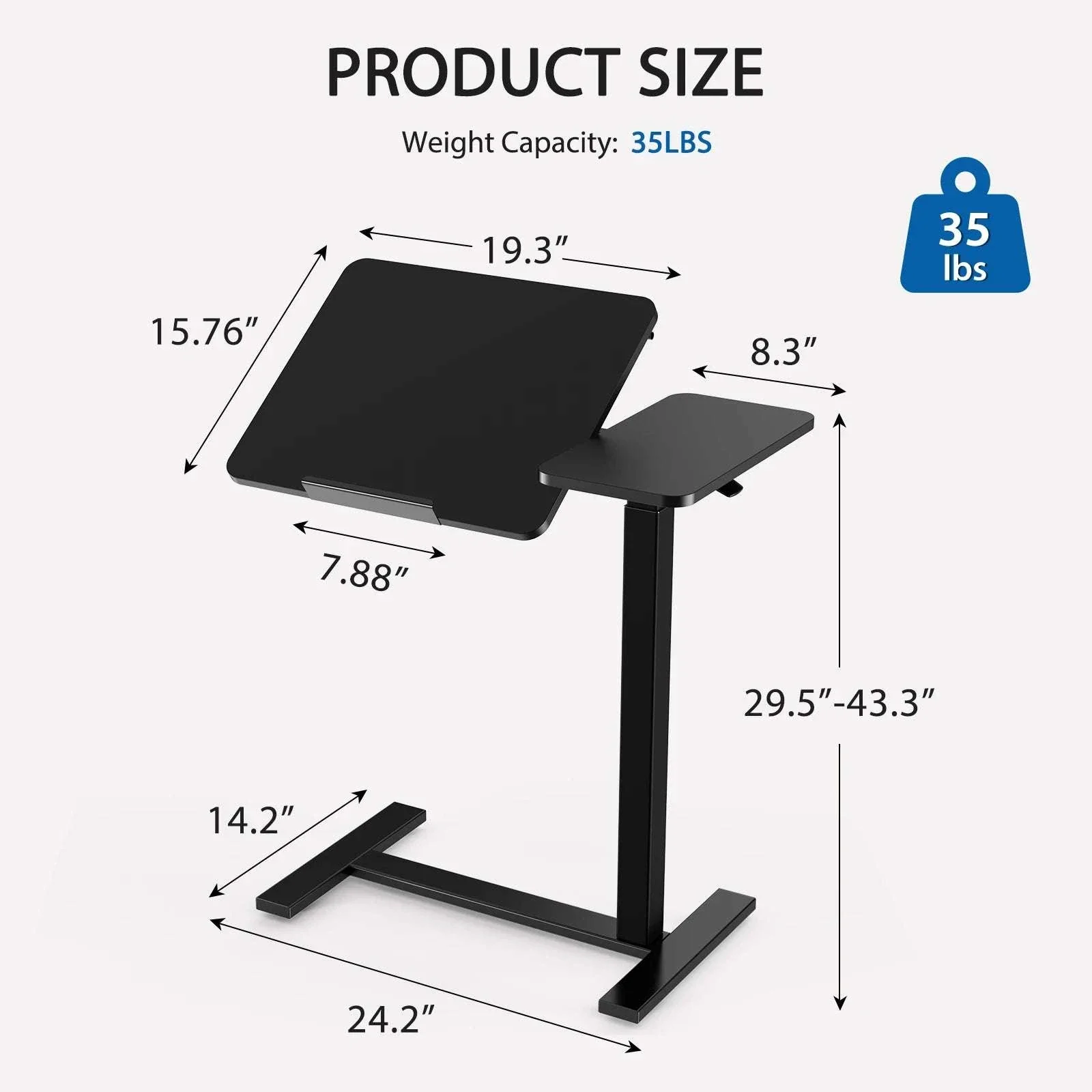 Adjustable Overbed Table with Tilt Top for Bedside Work and Meals - Image 2