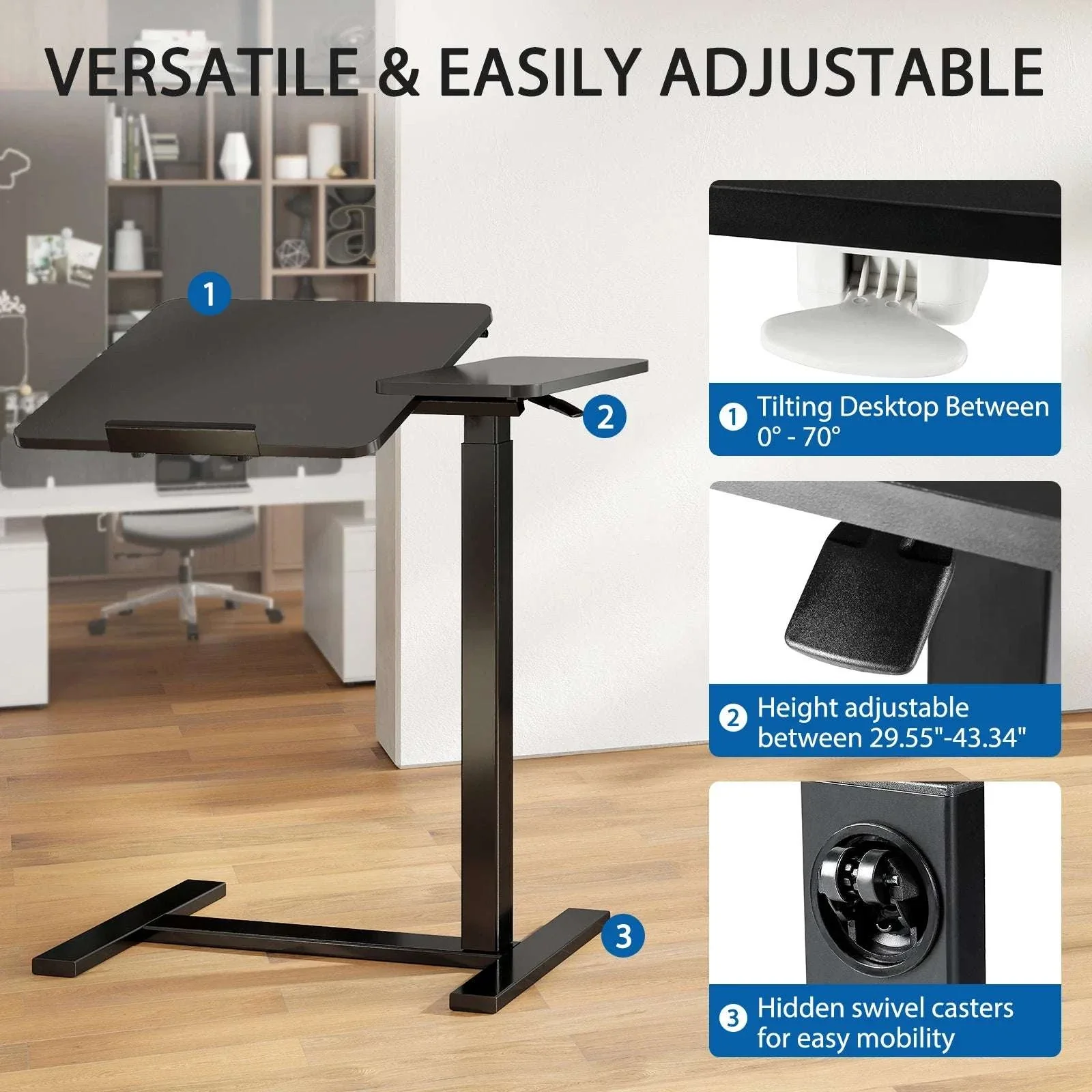 Adjustable Overbed Table with Tilt Top for Bedside Work and Meals - Image 3