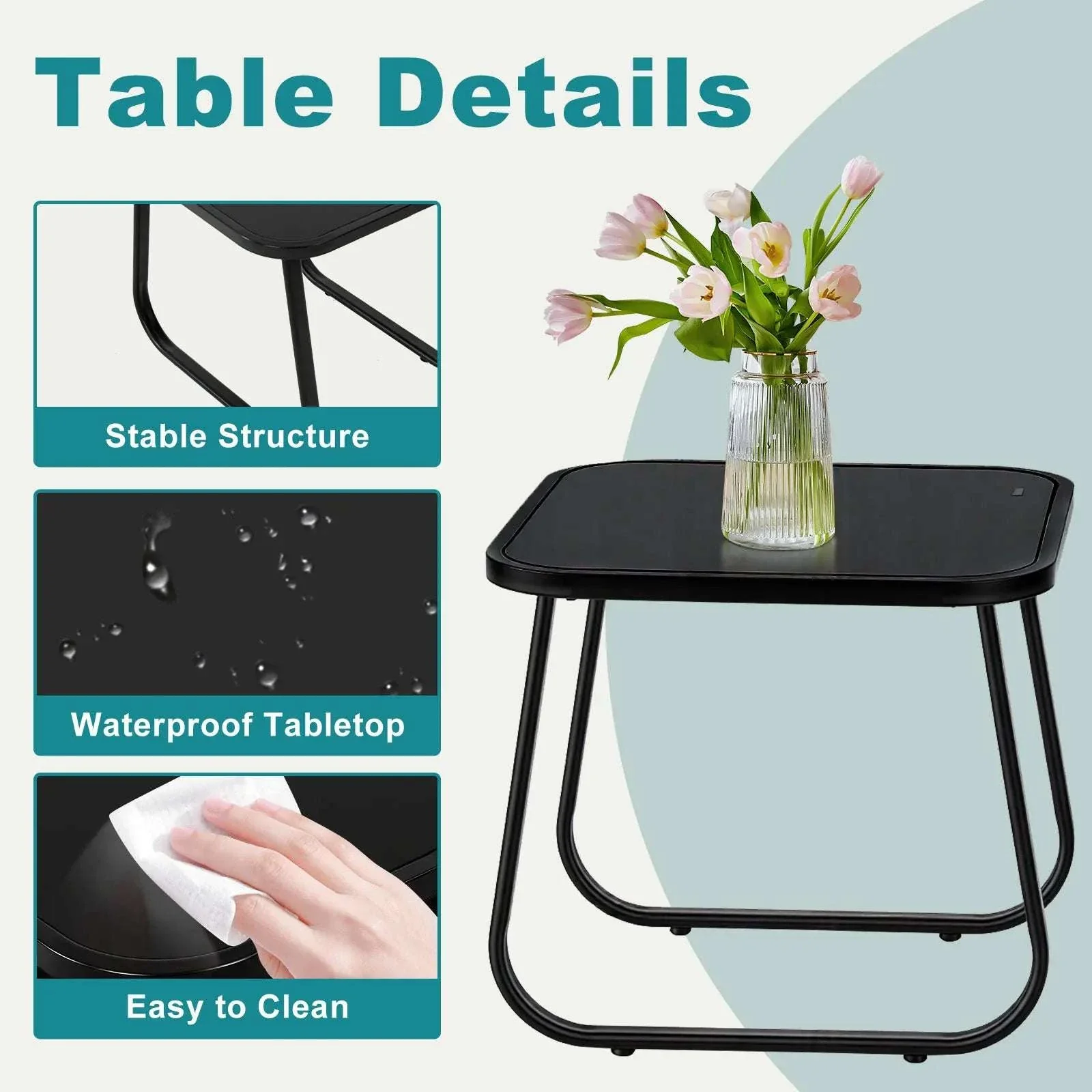3-Piece Outdoor Patio Furniture Set with Metal Frame & Mesh Seats - Image 3