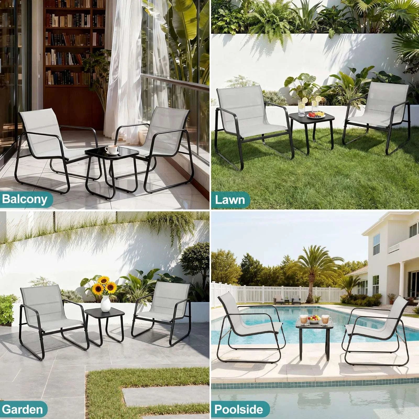 3-Piece Outdoor Patio Furniture Set with Metal Frame & Mesh Seats - Image 6
