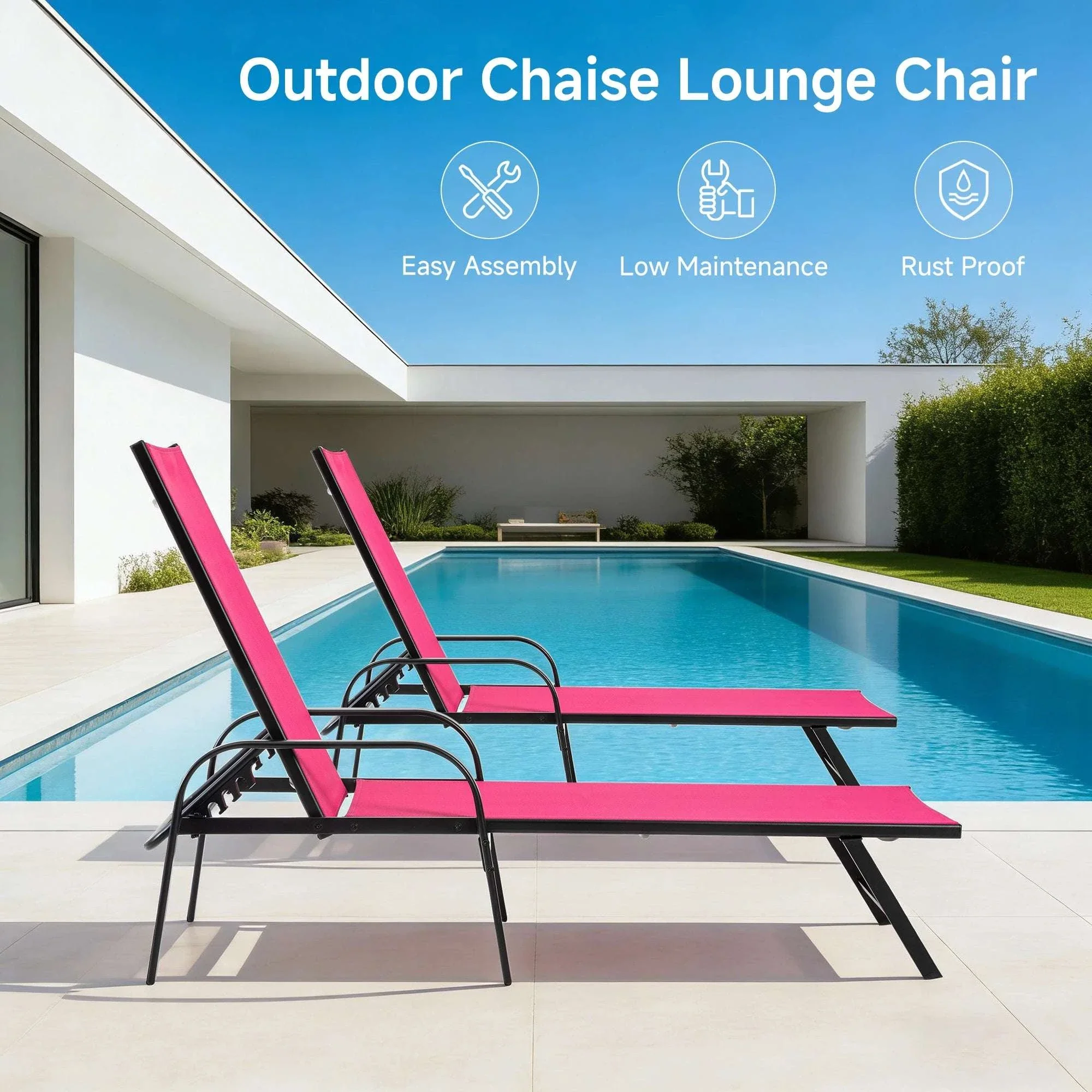 Adjustable Folding Beach Lounge Chair with 5 Positions and Armrests - Image 5