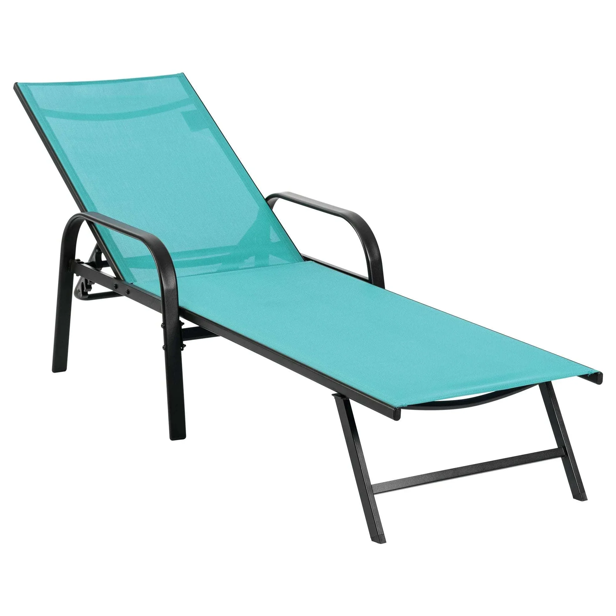 Adjustable Folding Beach Lounge Chair with 5 Positions and Armrests - Image 7