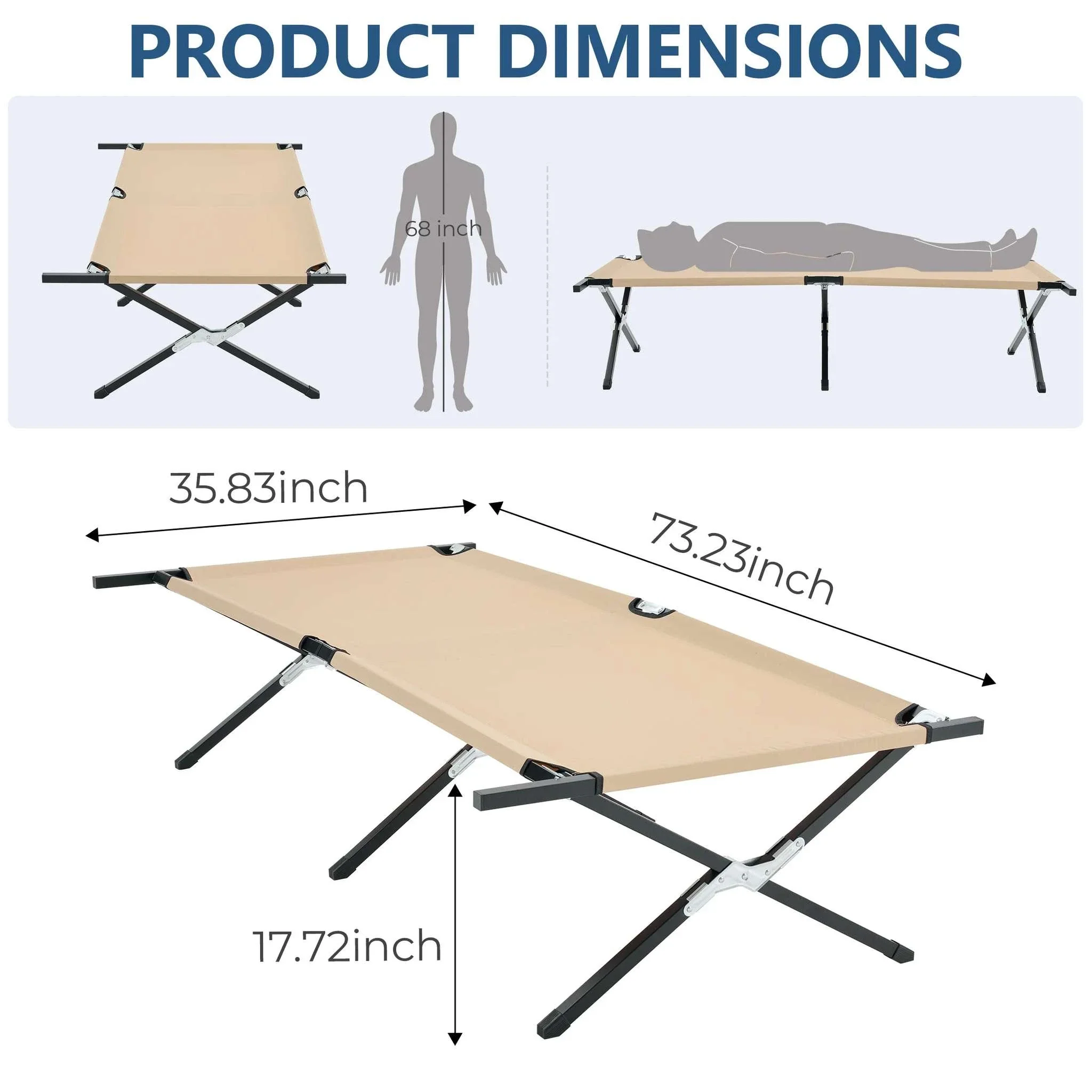 Portable Folding Camping Cot Bed 300 lbs Capacity 73" x 36" - Image 4