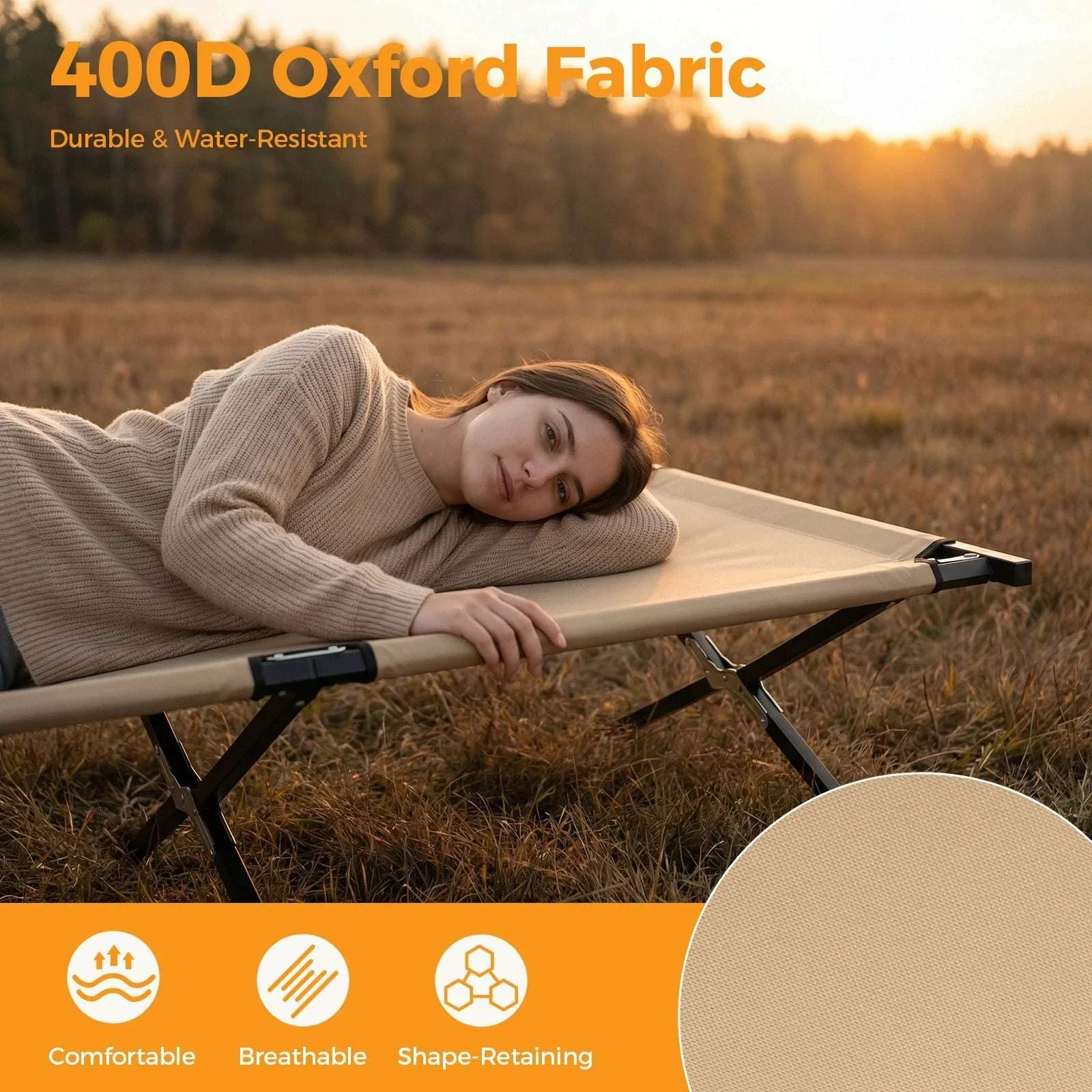 Portable Folding Camping Cot Bed 300 lbs Capacity 73" x 36" - Image 5