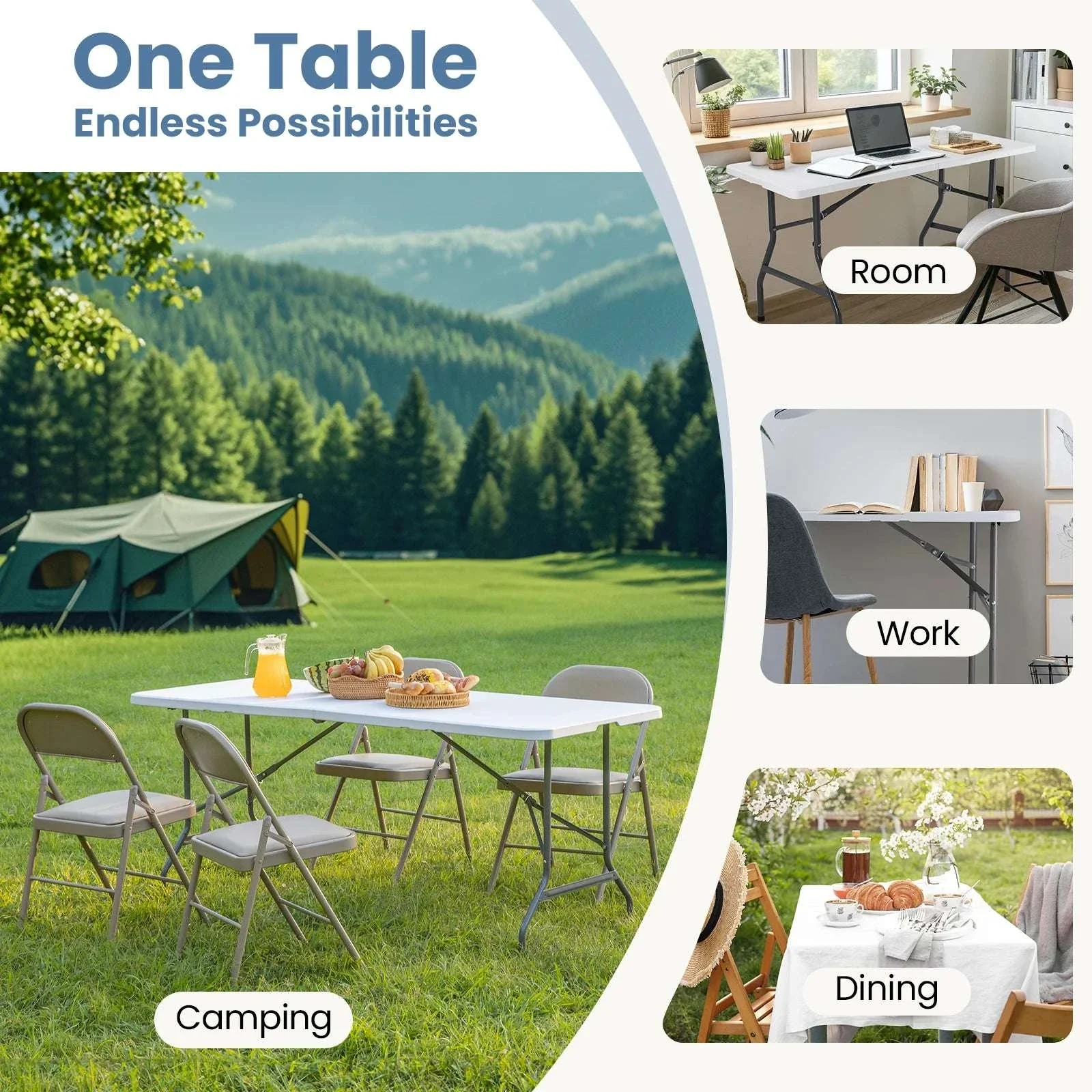 Folding Camping Table with Handle and Safety Lock for Outdoor Use - Image 2