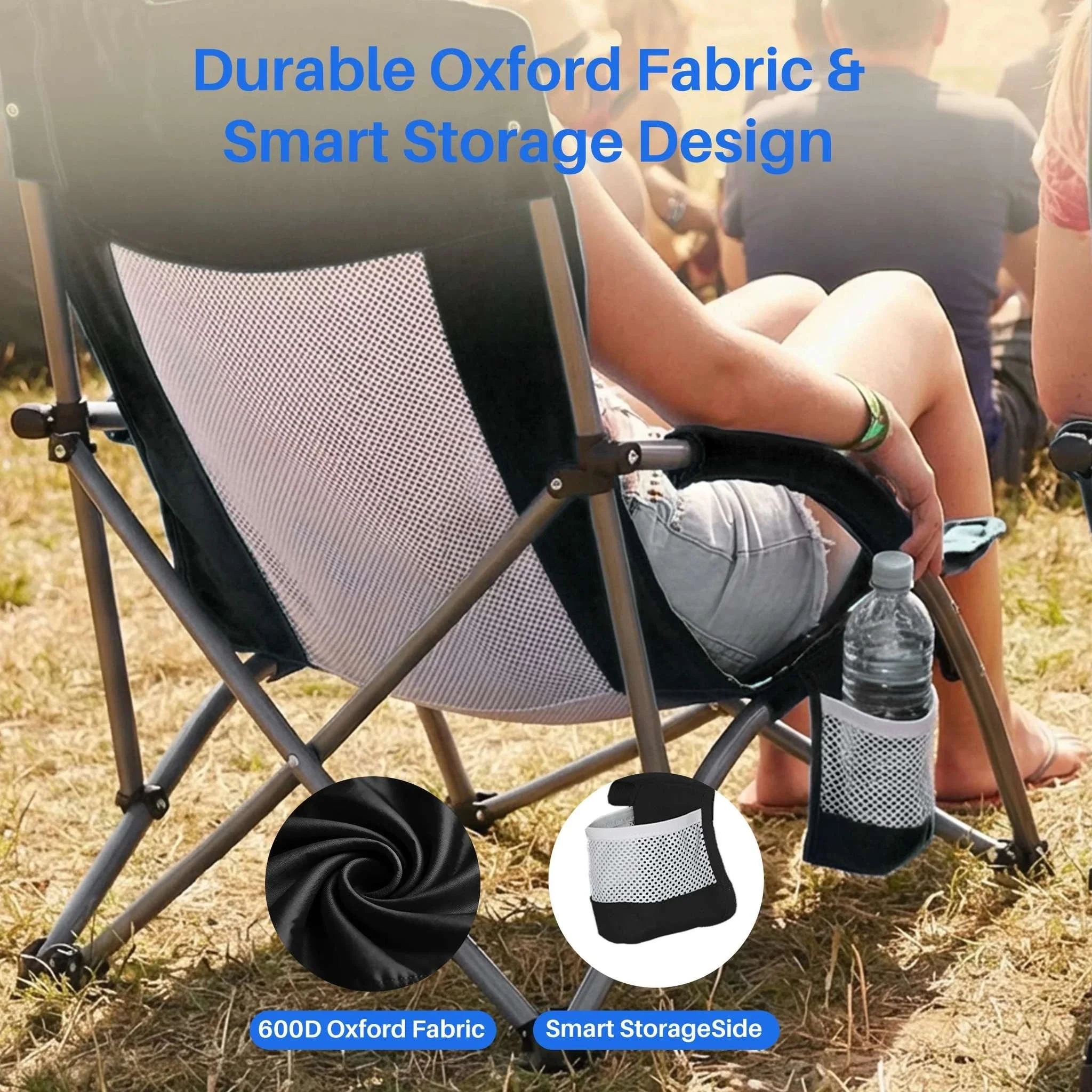 Low Folding Beach Chair with Mesh Back, Cup Holder & Armrests - Image 10