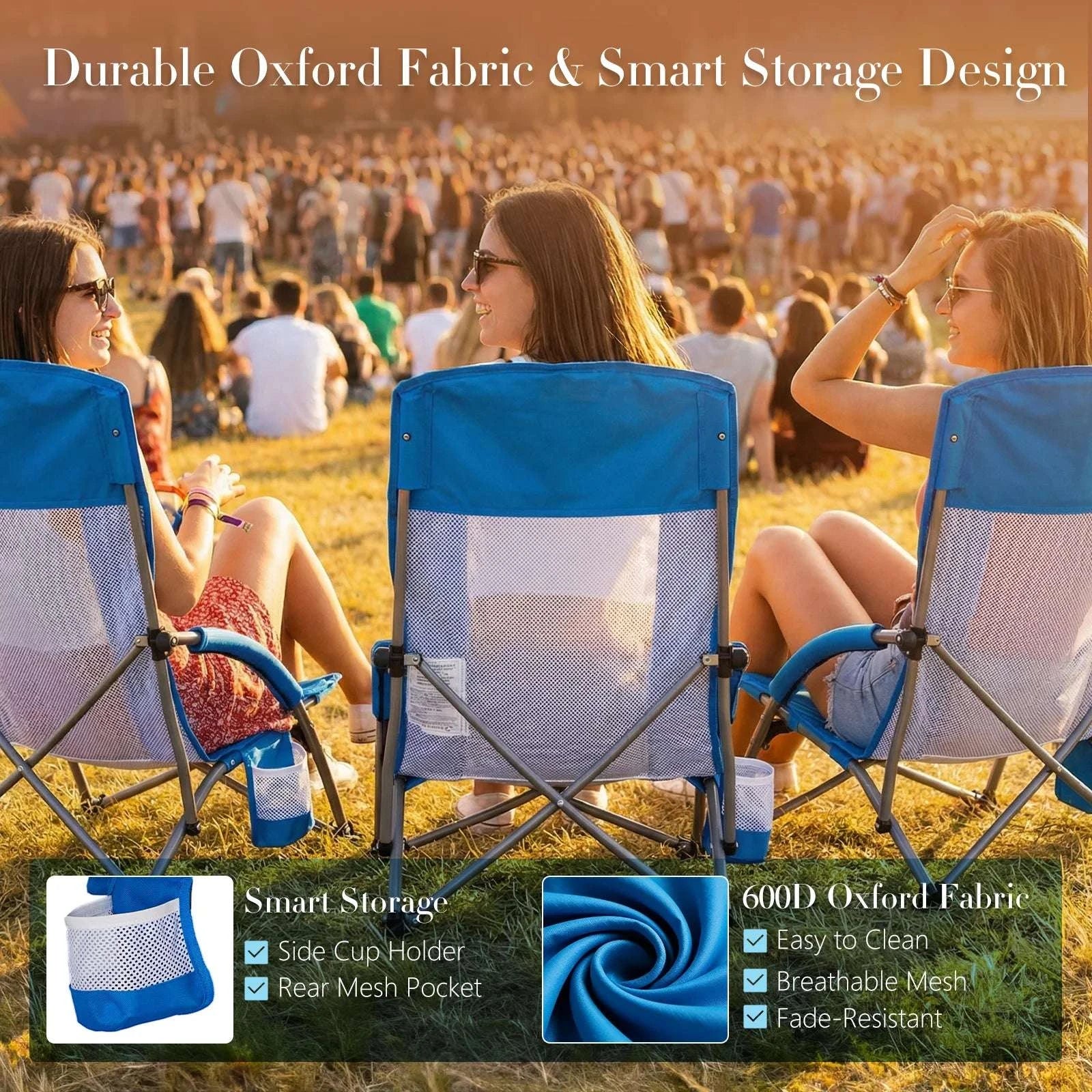 Portable Folding Beach Camping Chair with Cup Holder & Storage - Image 5