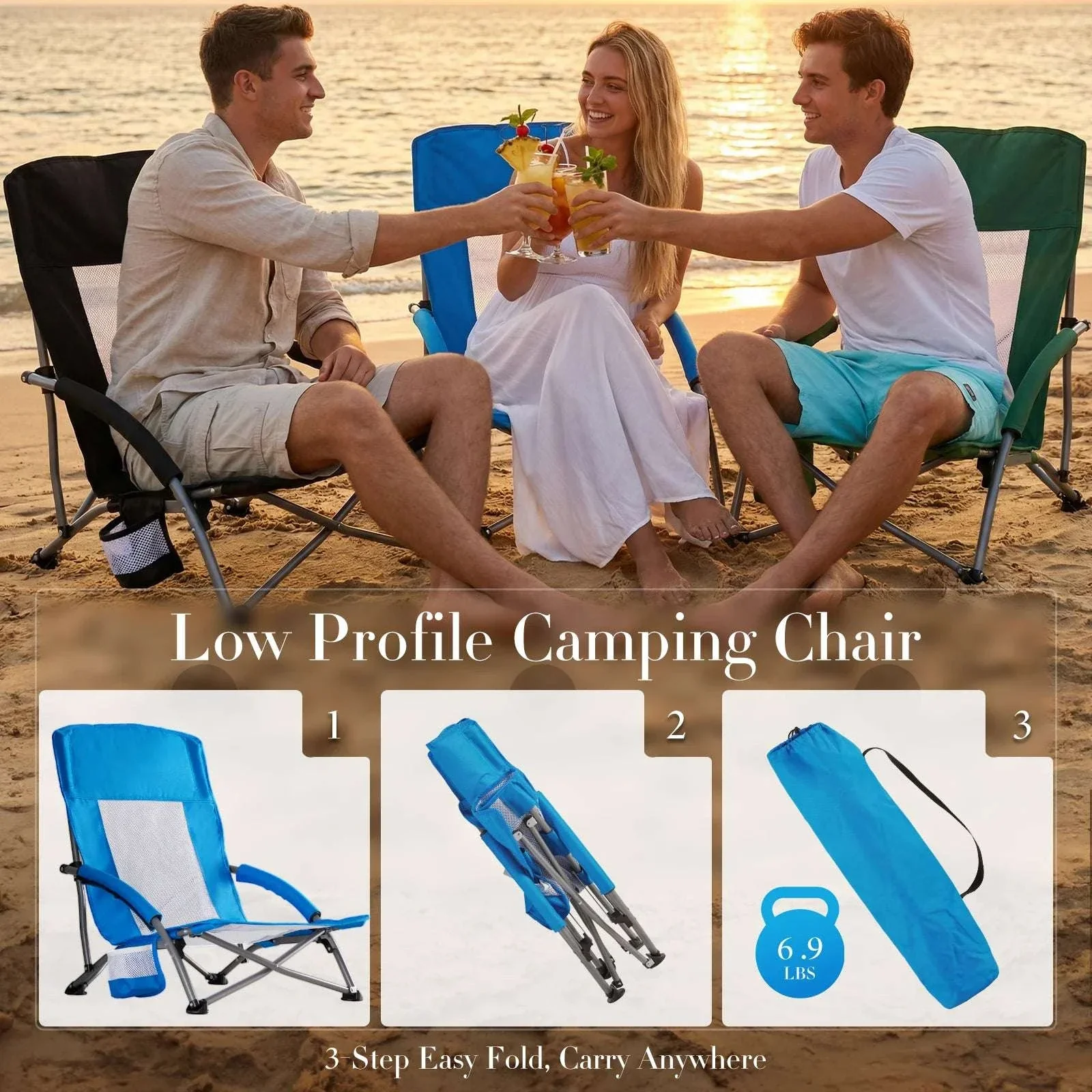 Portable Folding Beach Camping Chair with Cup Holder & Storage - Image 6