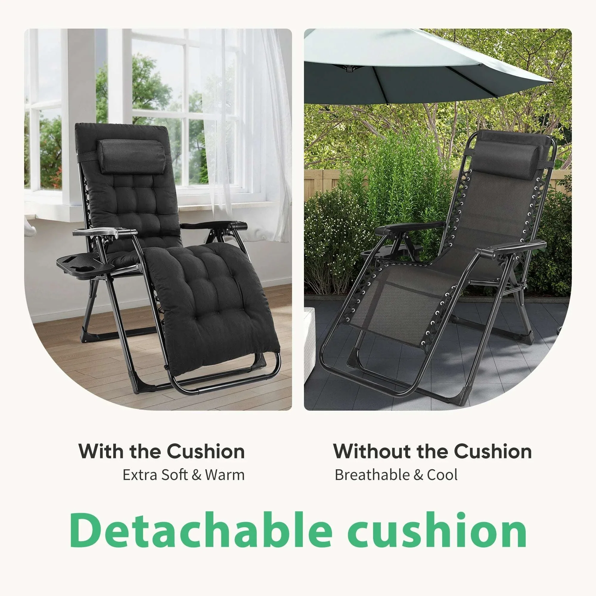 Zero Gravity Recliner Chairs Set of 2 with Tray & Adjustable Headrest - Image 23
