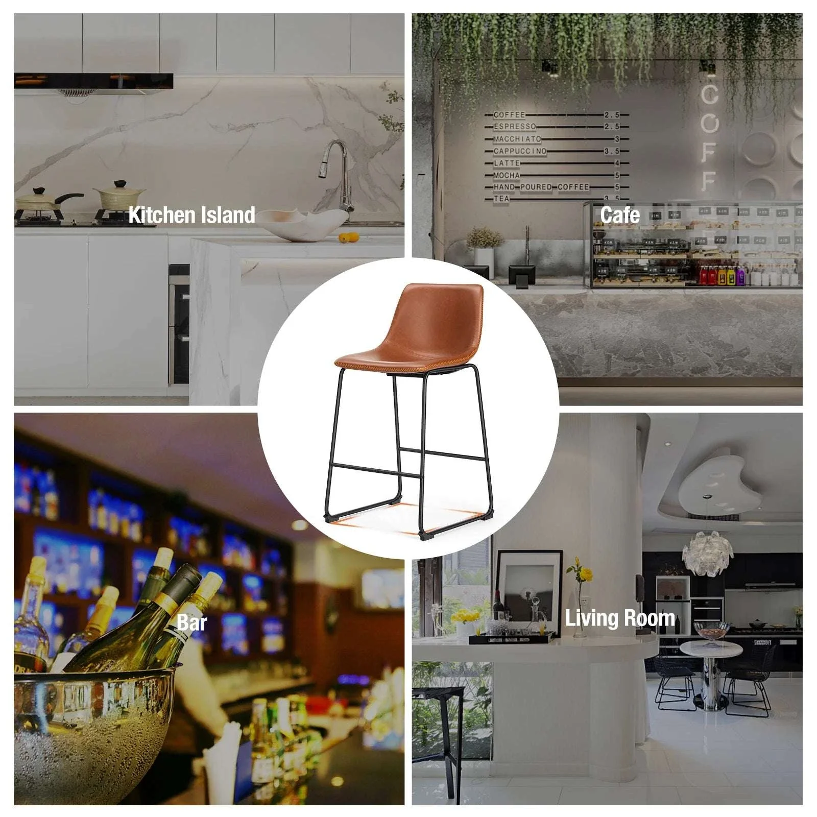 Counter Height PU Leather Bar Stools Set of 2 with Backrest - Image 12