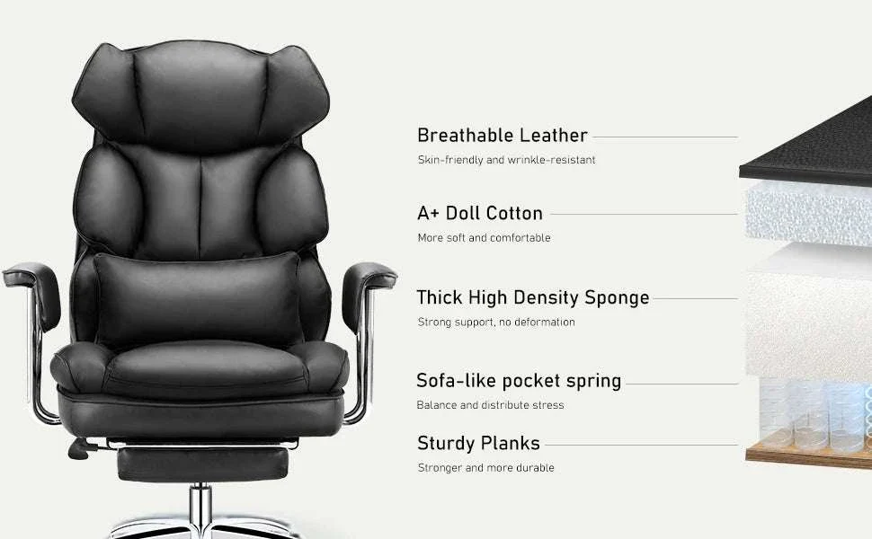 Ergonomic Office Chair with Footrest, Lumbar Support & Recline - Image 9