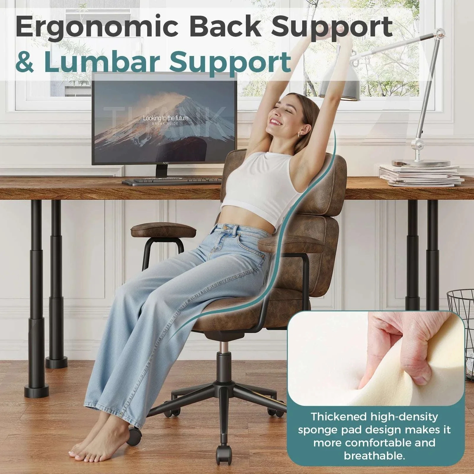Ergonomic PU Leather Office Chair with Lumbar Support & Adjustable Height - Image 5