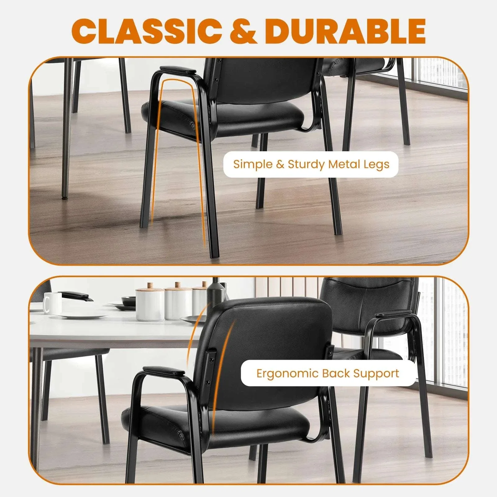 PU Leather Office Guest Chair with Metal Frame and Cushion - Image 11