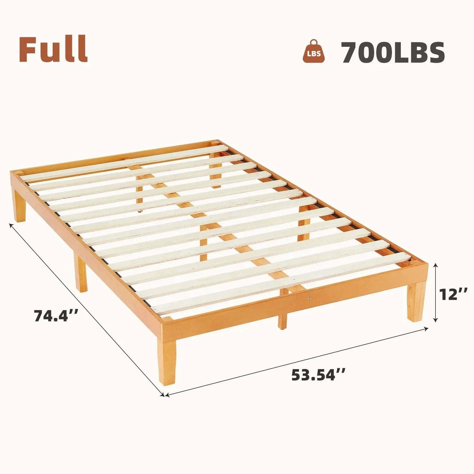 Solid Wood Queen Bed Frame with Slats, No Box Spring Needed - Image 5
