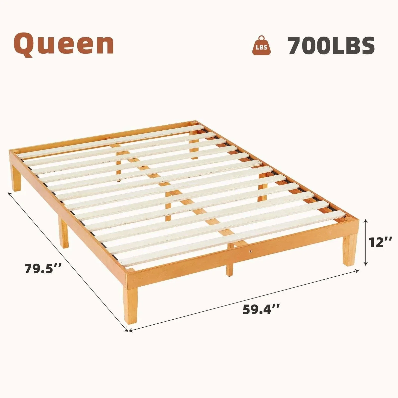 Solid Wood Queen Bed Frame with Slats, No Box Spring Needed - Image 6