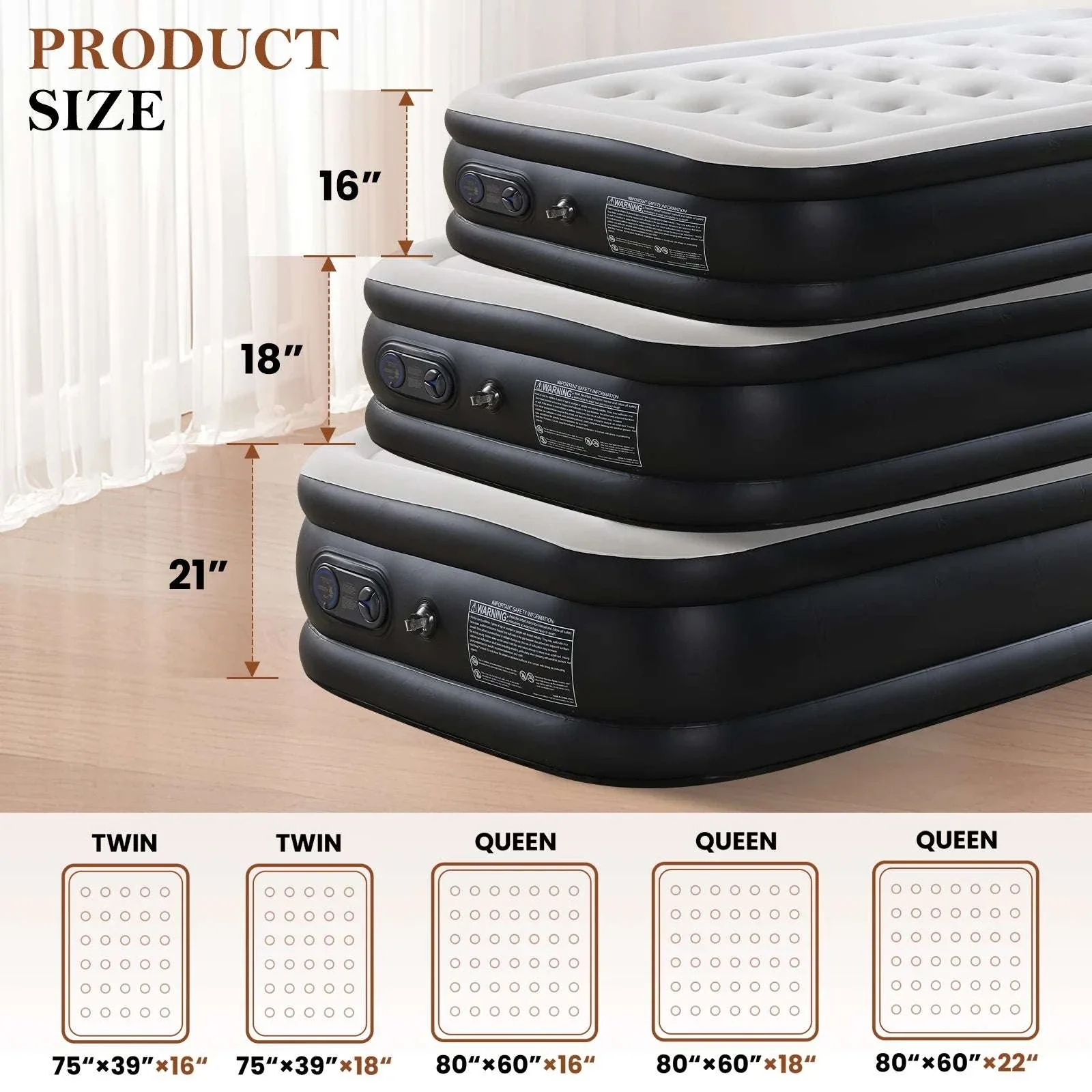 Queen & Twin Air Mattress with Built-In Pump and Non-Slip Base - Image 17