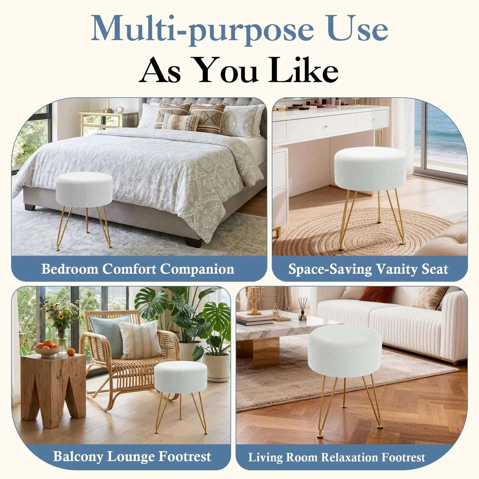 Round Velvet Ottoman Stool with Hidden Storage and Metal Legs - Image 4